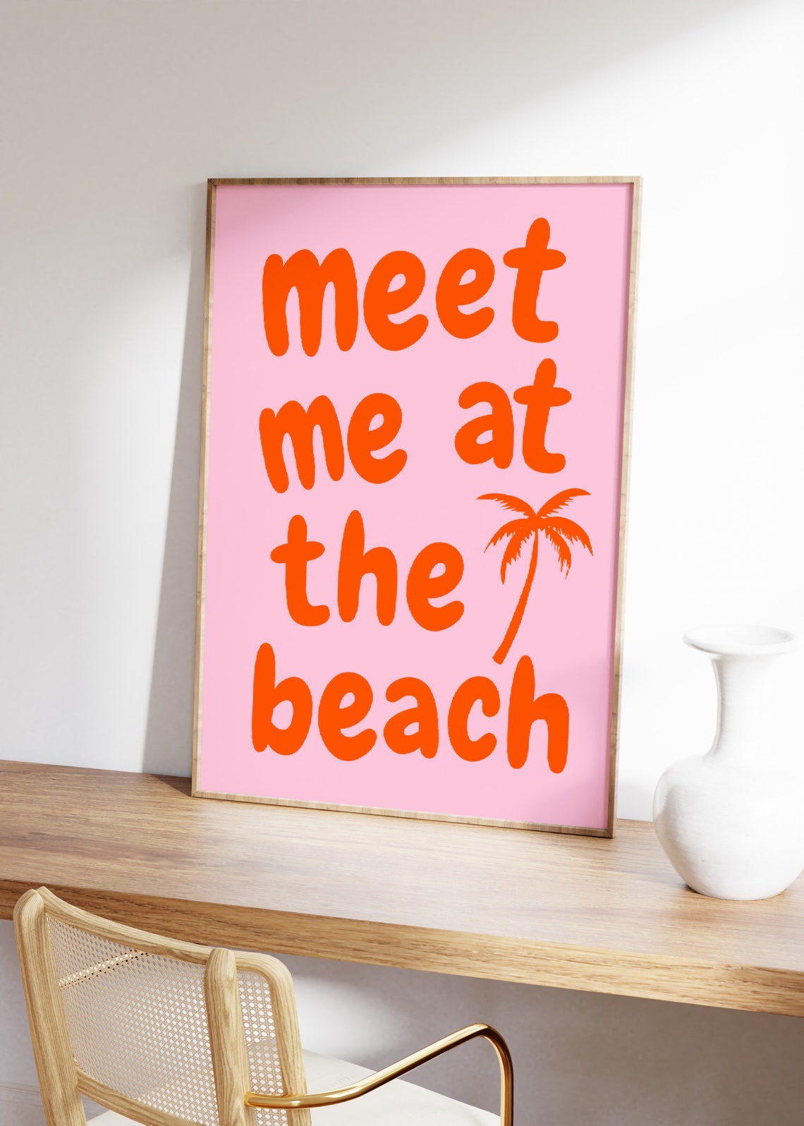 Meet Me At The Beach Orange Palm Retro Summer Tropical Poster - Image 2