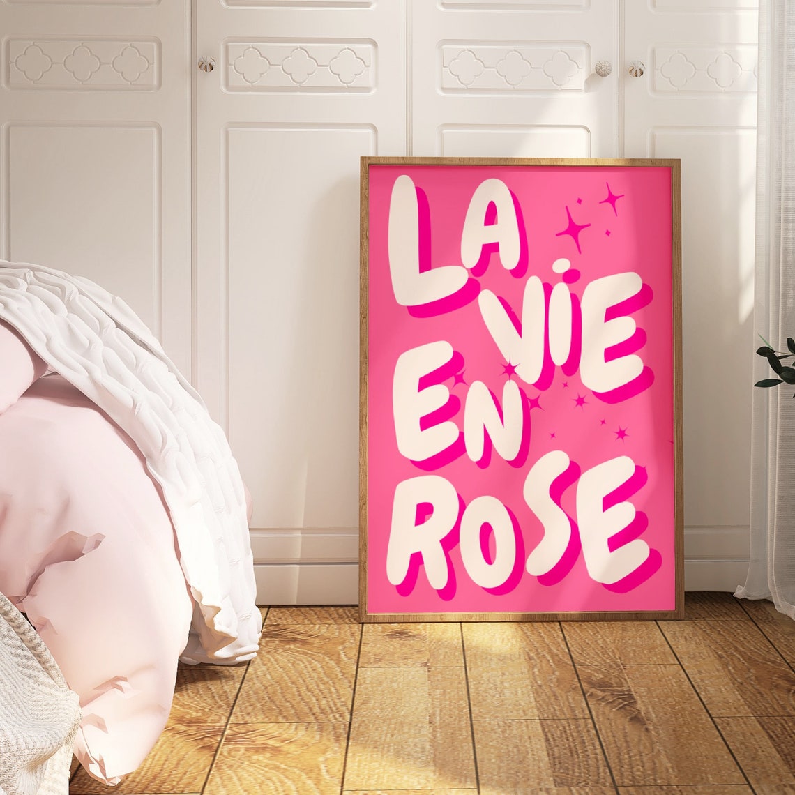 La Vie En Rose Hot Pink Bubble Letter French Quote Trendy Poster