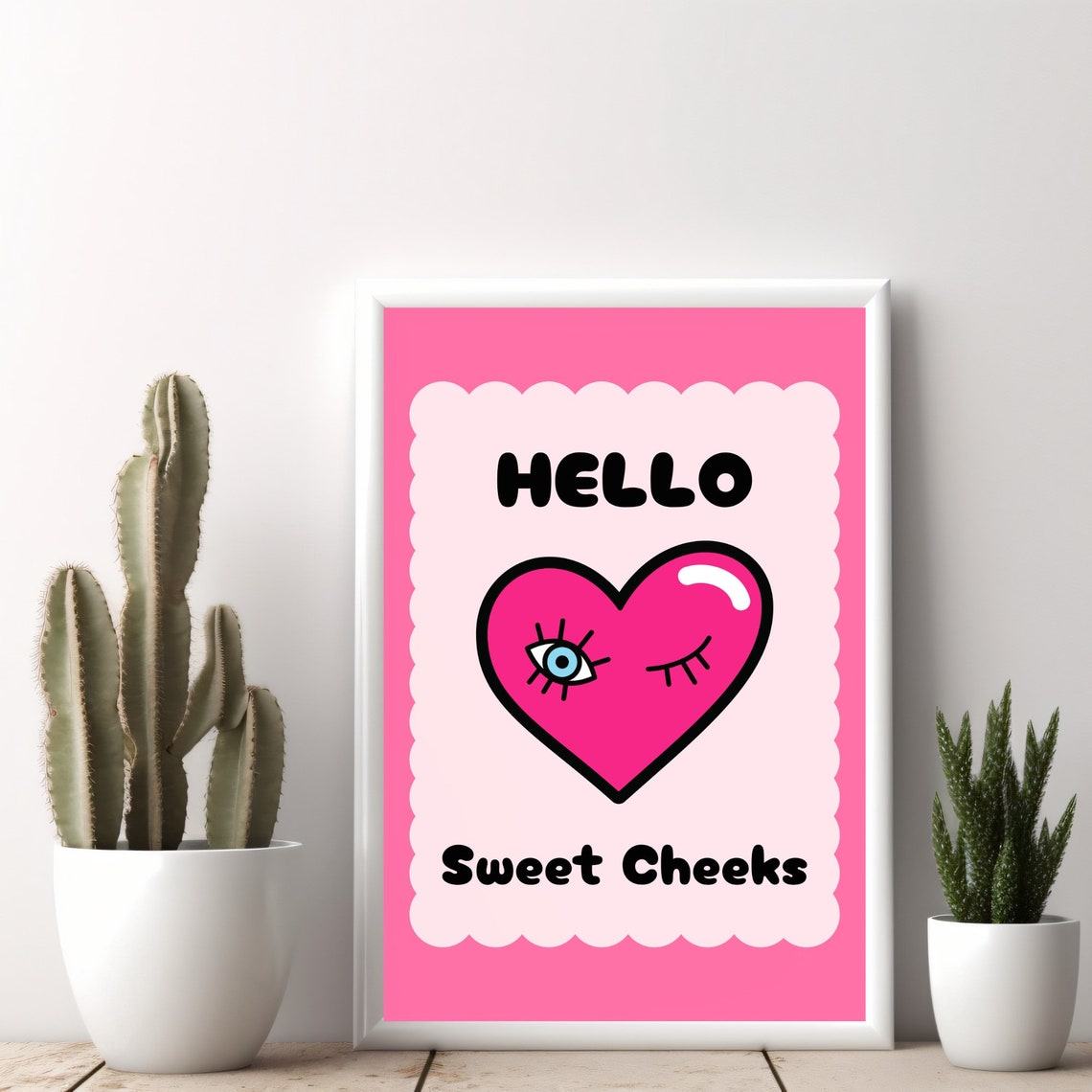 Hello Sweet Cheeks Winking Heart Pink Funny Bathroom Quote Poster - Image 3
