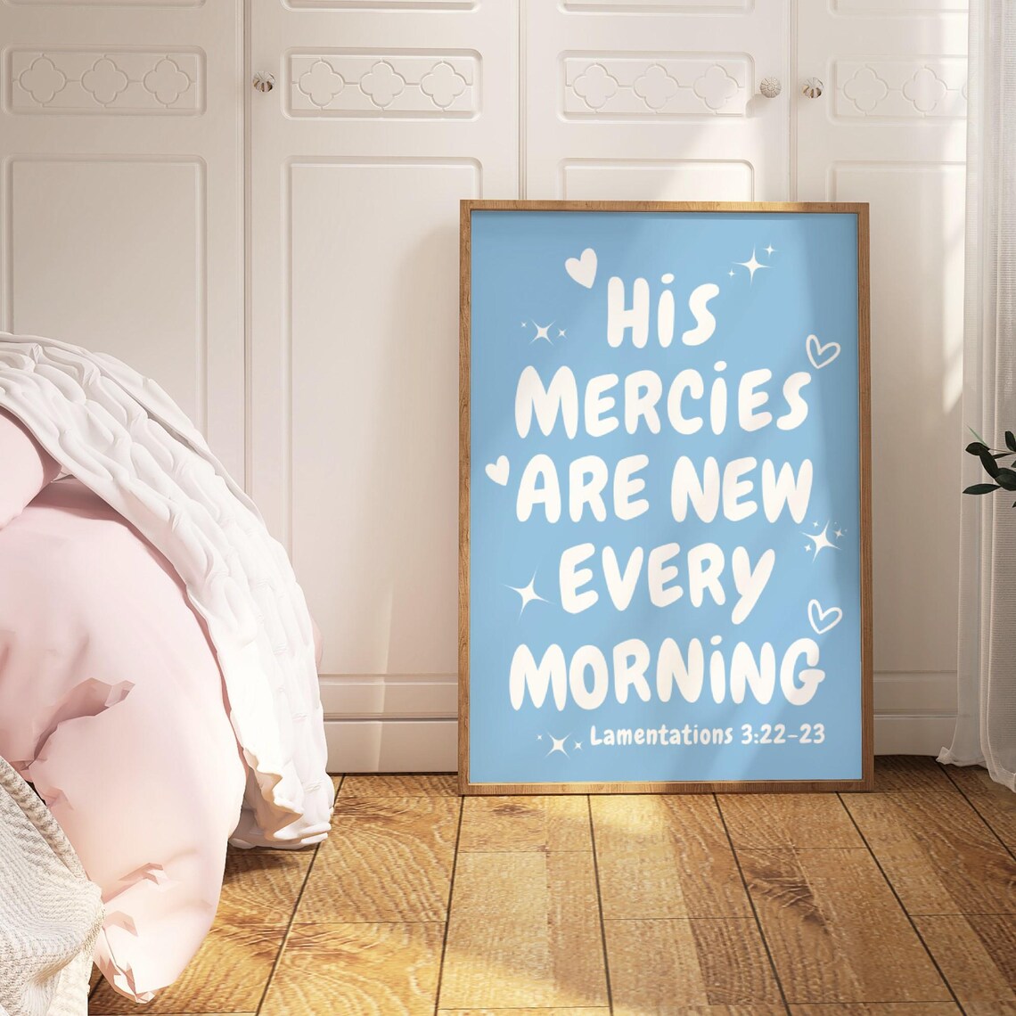 Modern Christian Art Blue Scripture Wall Art His Mercies Are New Every Morning Light Blue Christian Wall Art Bible Verse Prints