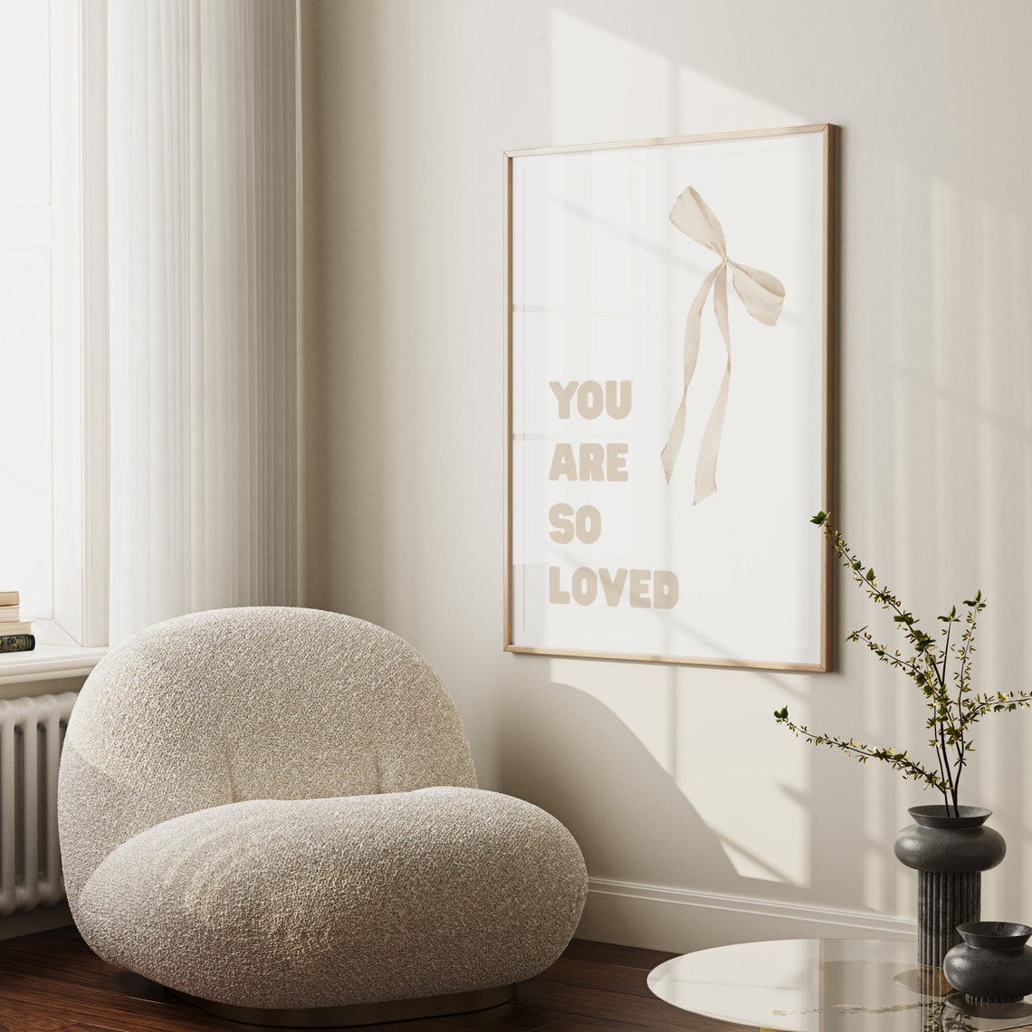 You Are So Loved Beige Bow Neutral Nursery Affirmation Poster - Image 2