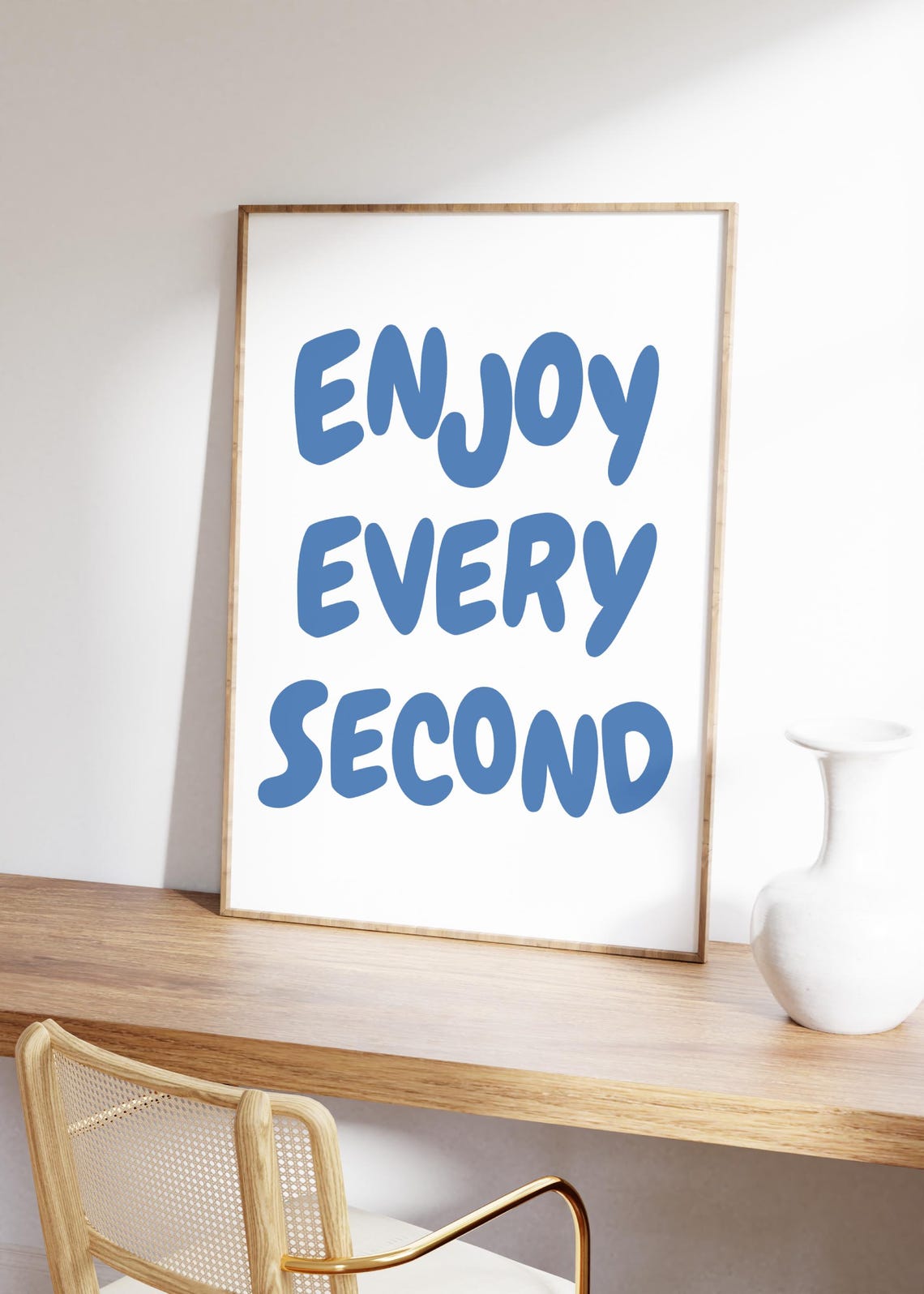 Enjoy Every Second Blue Bubble Letter Uplifting Quote Poster - Image 3