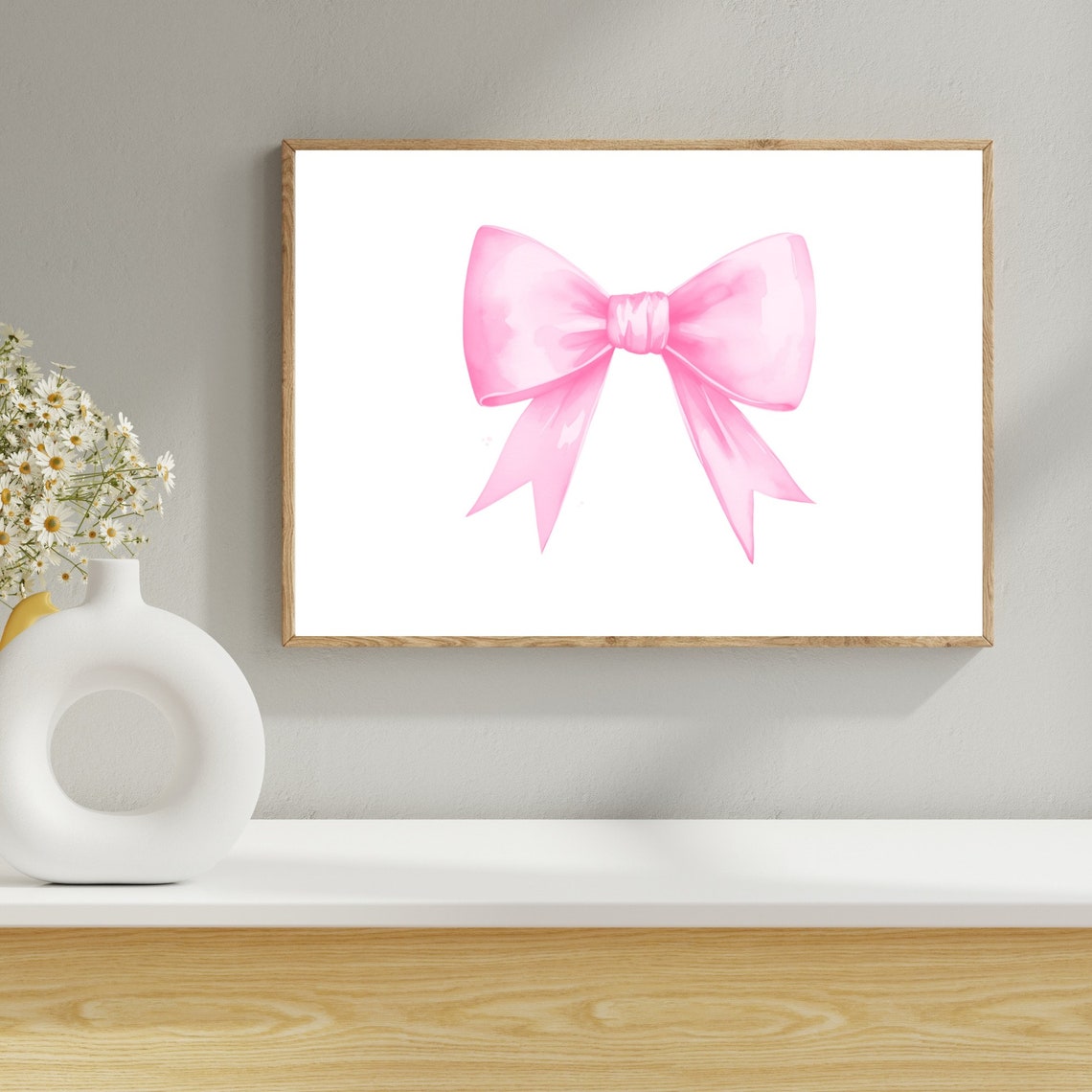 Pink Bow Watercolor Ribbon Minimal Preppy Coquette Wall Decor Poster - Image 2
