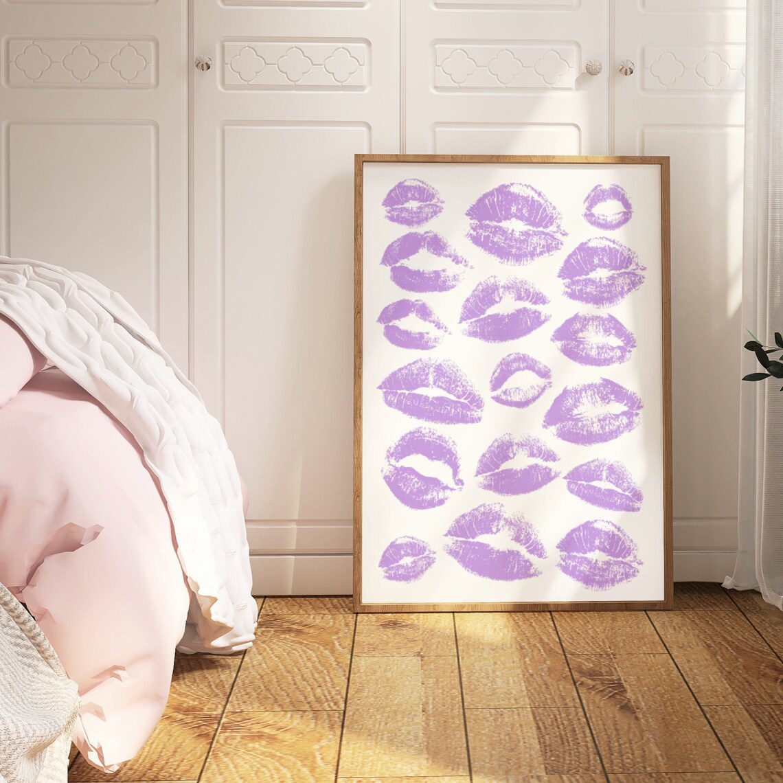 Lavender Lipstick Kiss Marks Trendy Preppy Fashion Lips Poster - Image 3