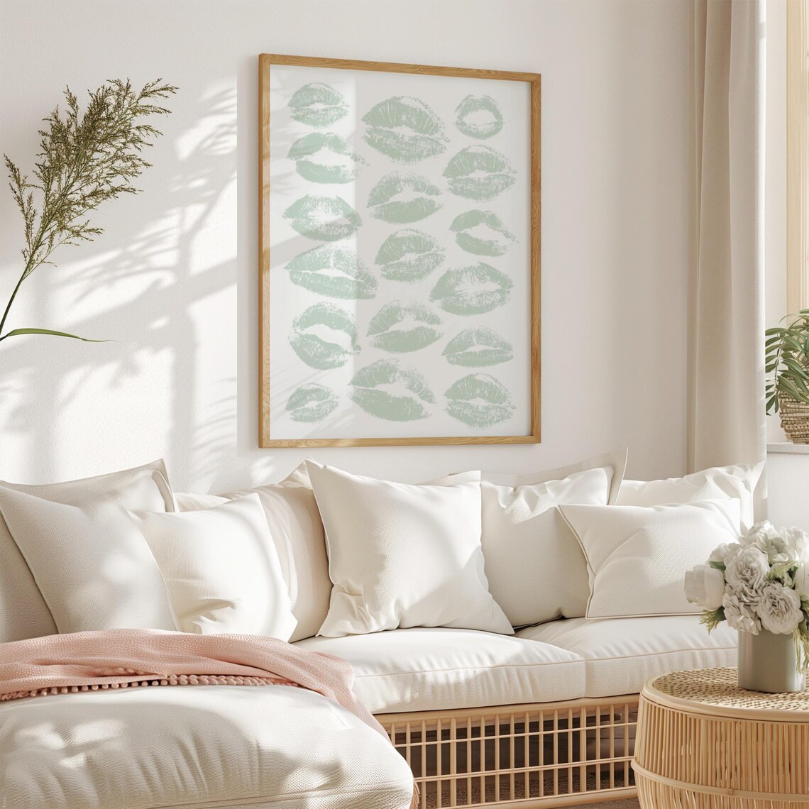 Sage Green Kiss Lips Trendy Poster Print - Image 2