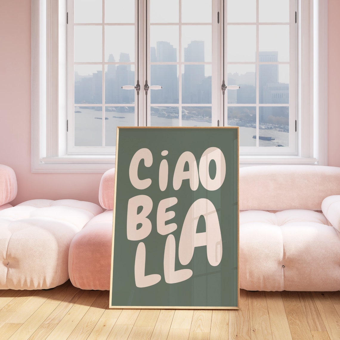 Ciao Bella Italian Quote Sage Green Cream Retro Typography Poster - Image 2