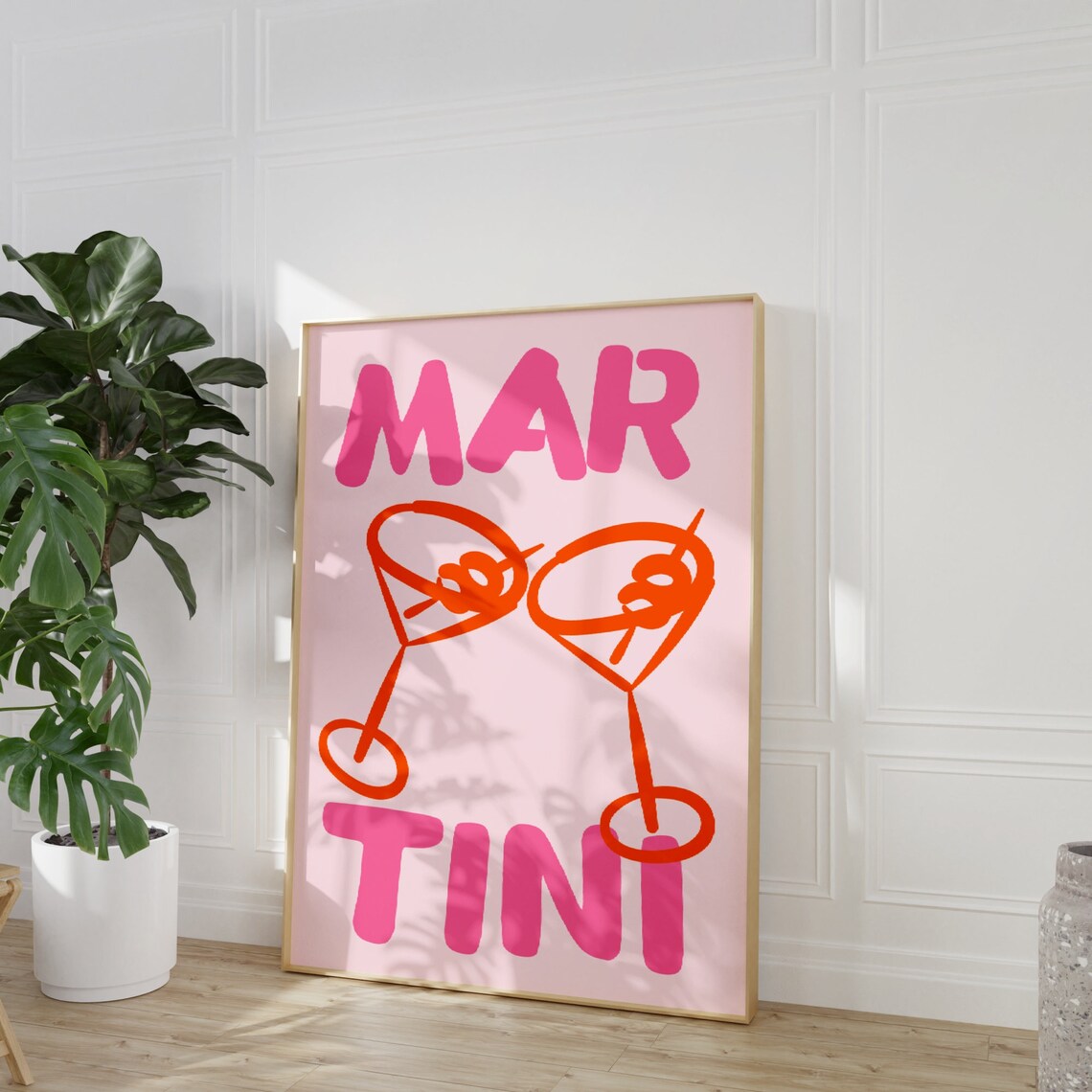 Martini Pink Retro Cocktail Bar Cart Fun Typography Art Poster - Image 3