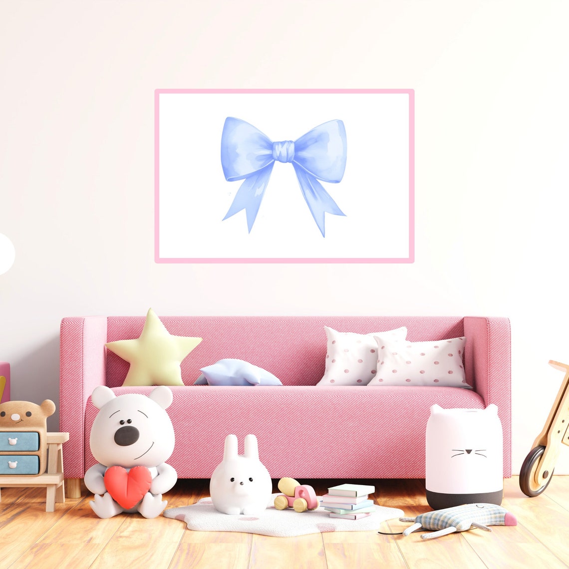 Light Blue Watercolor Bow Coquette Minimalist Nursery Poster - Image 3