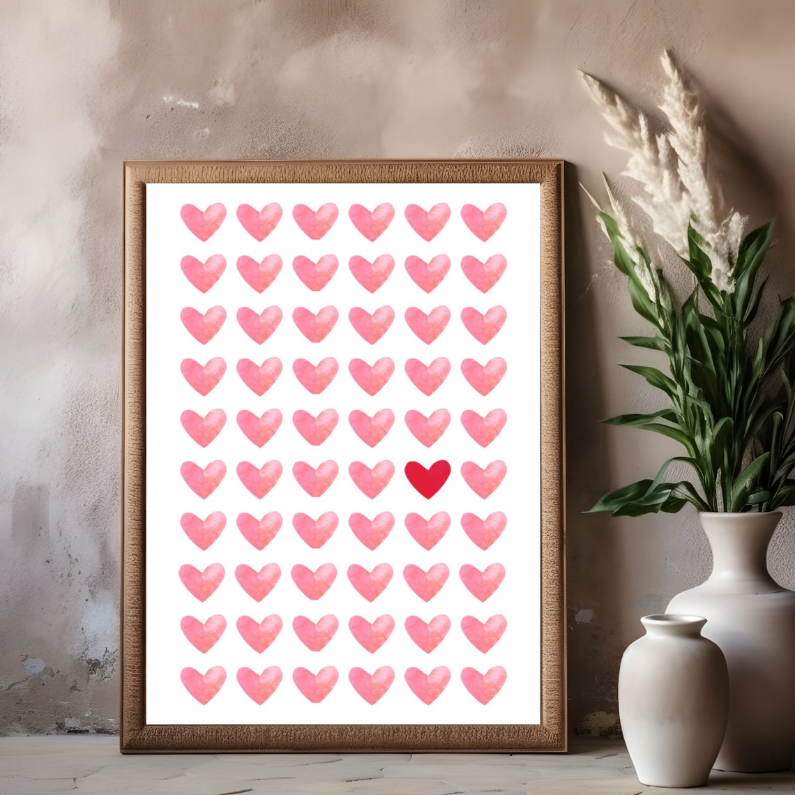 Pink Watercolor Hearts Grid with Red Heart Accent Love Poster - Image 3