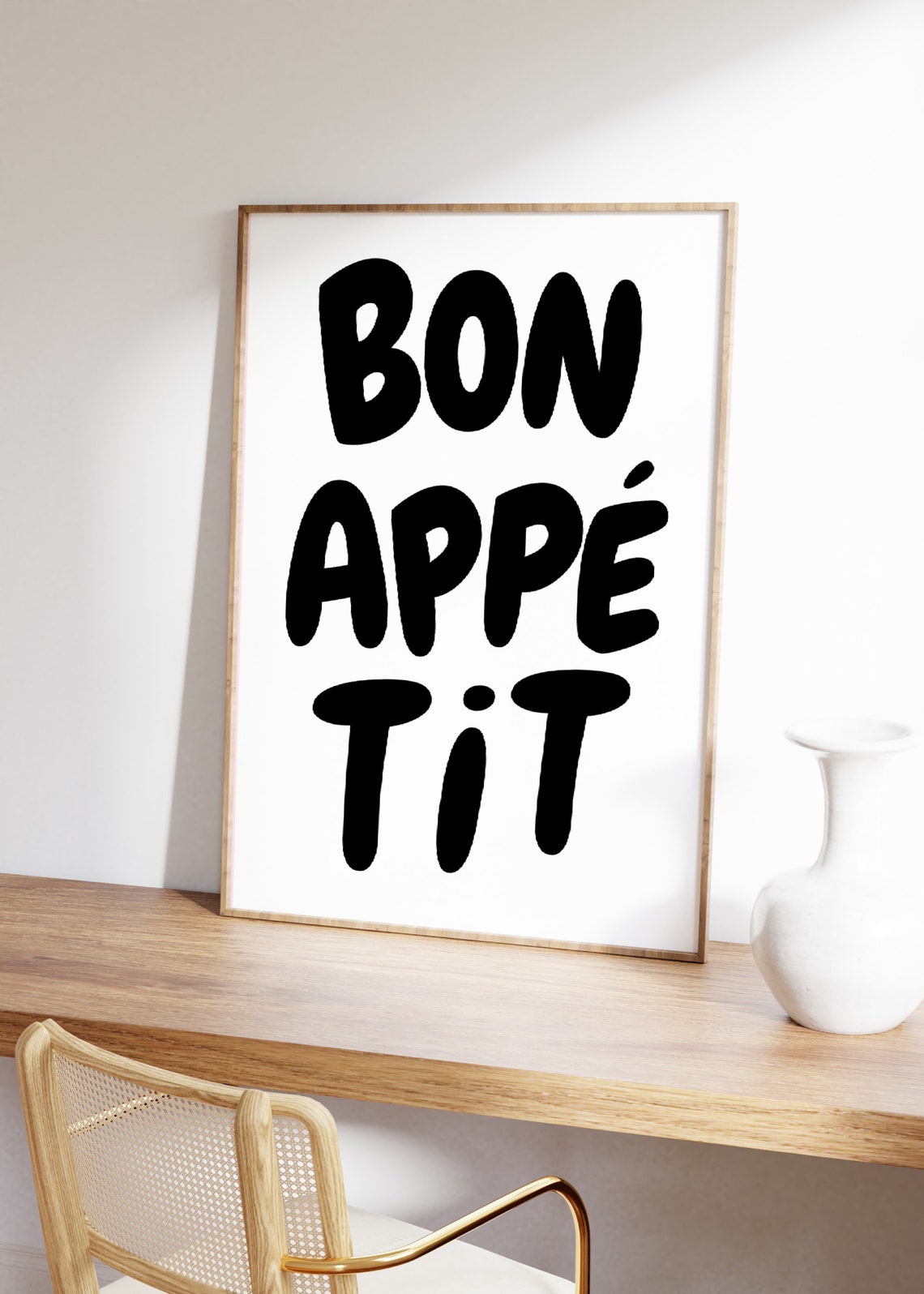 Bon Appetit Bold Black Retro Kitchen Quote Typography Poster - Image 2