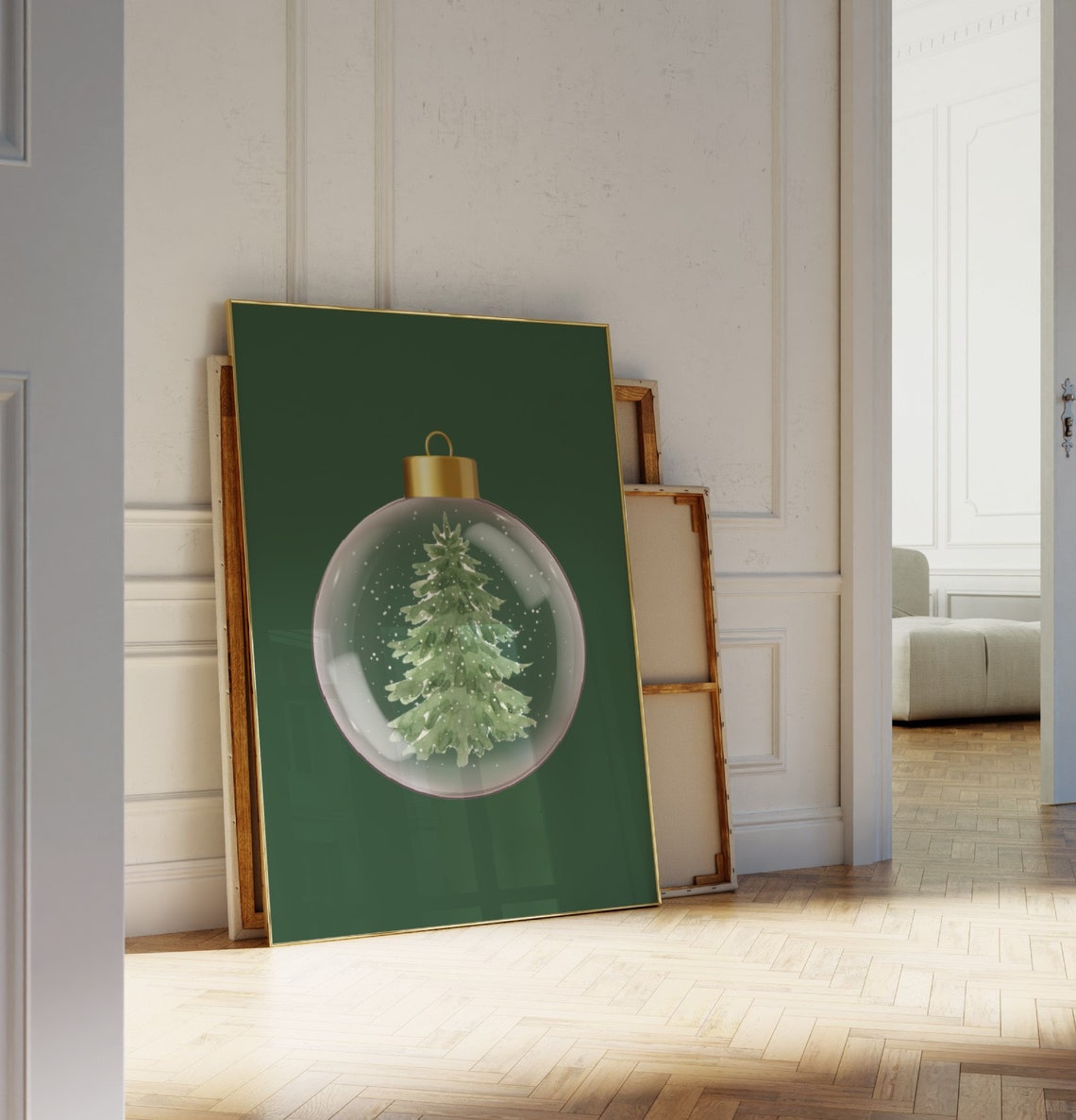 Christmas Bauble Snow Globe Pine Tree Sage Green Holiday Poster - Image 4