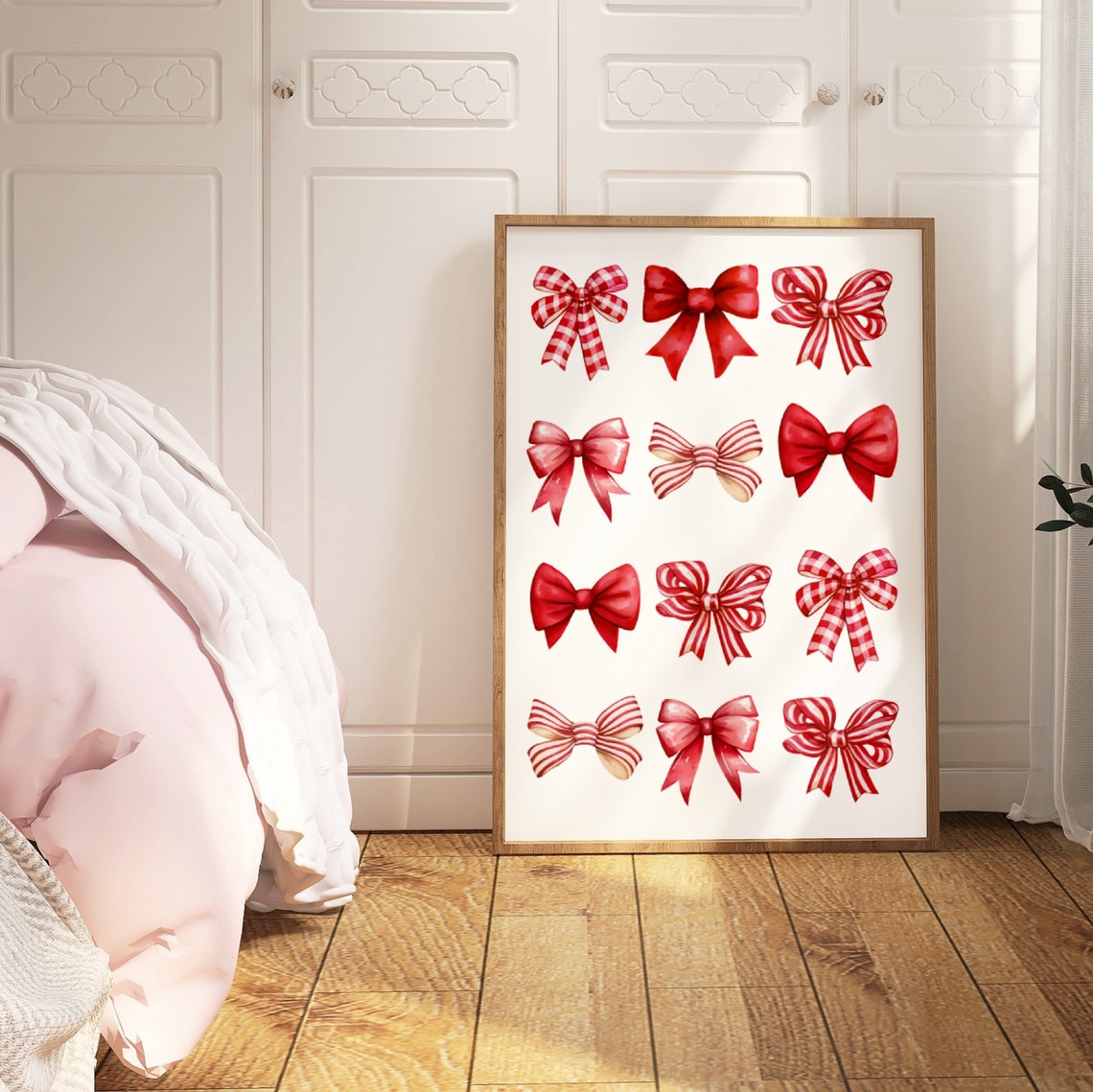 Red Pink Bow Collection Watercolor Coquette Girly Ribbon Poster - Image 3