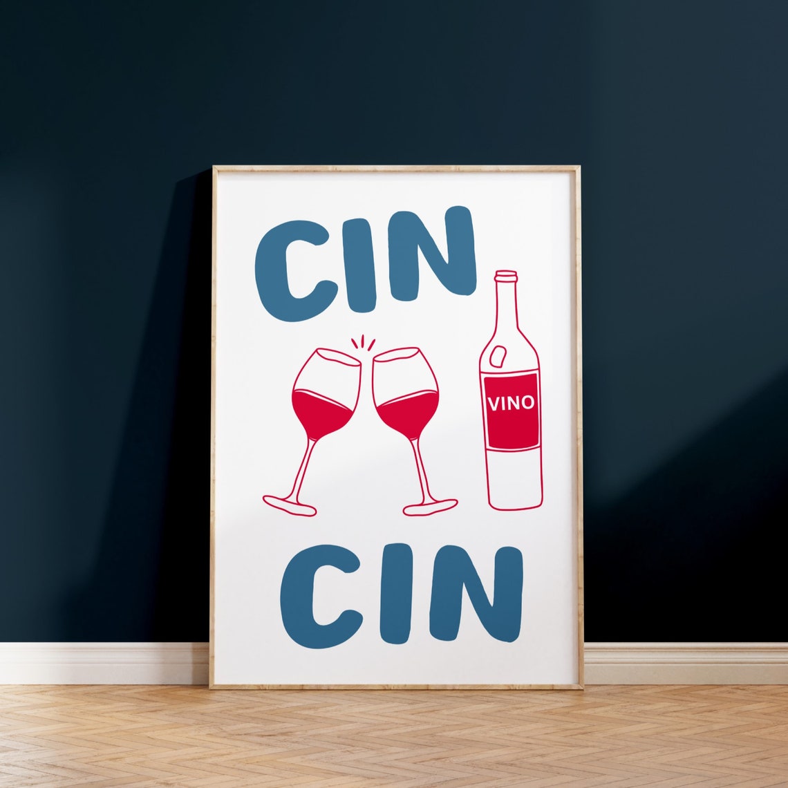Cin Cin Wine Cheers Retro Kitchen Poster Red Vino Bottle Bar Art