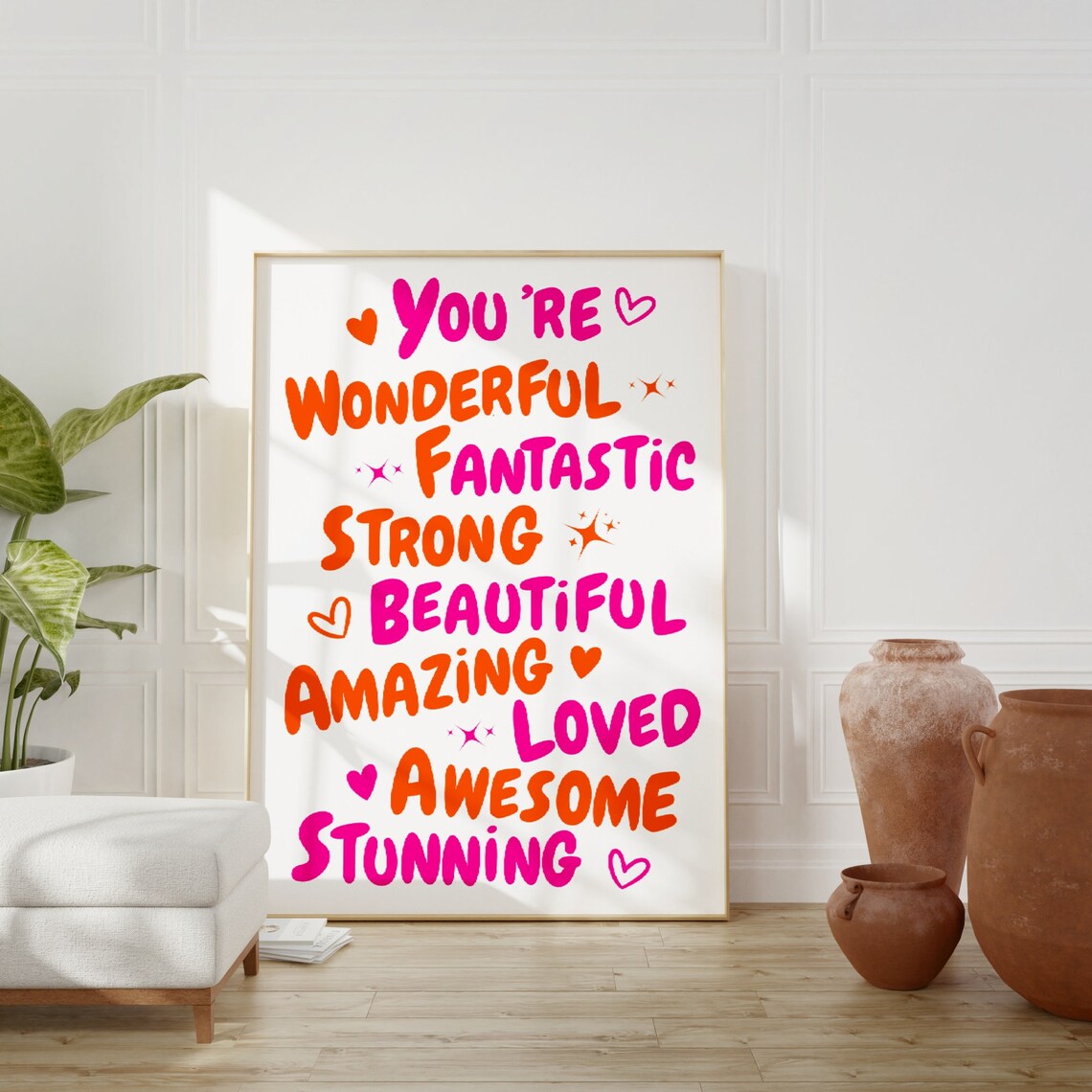 You Are Amazing Affirmation Quote Art Print, 70s Pink - Image 3