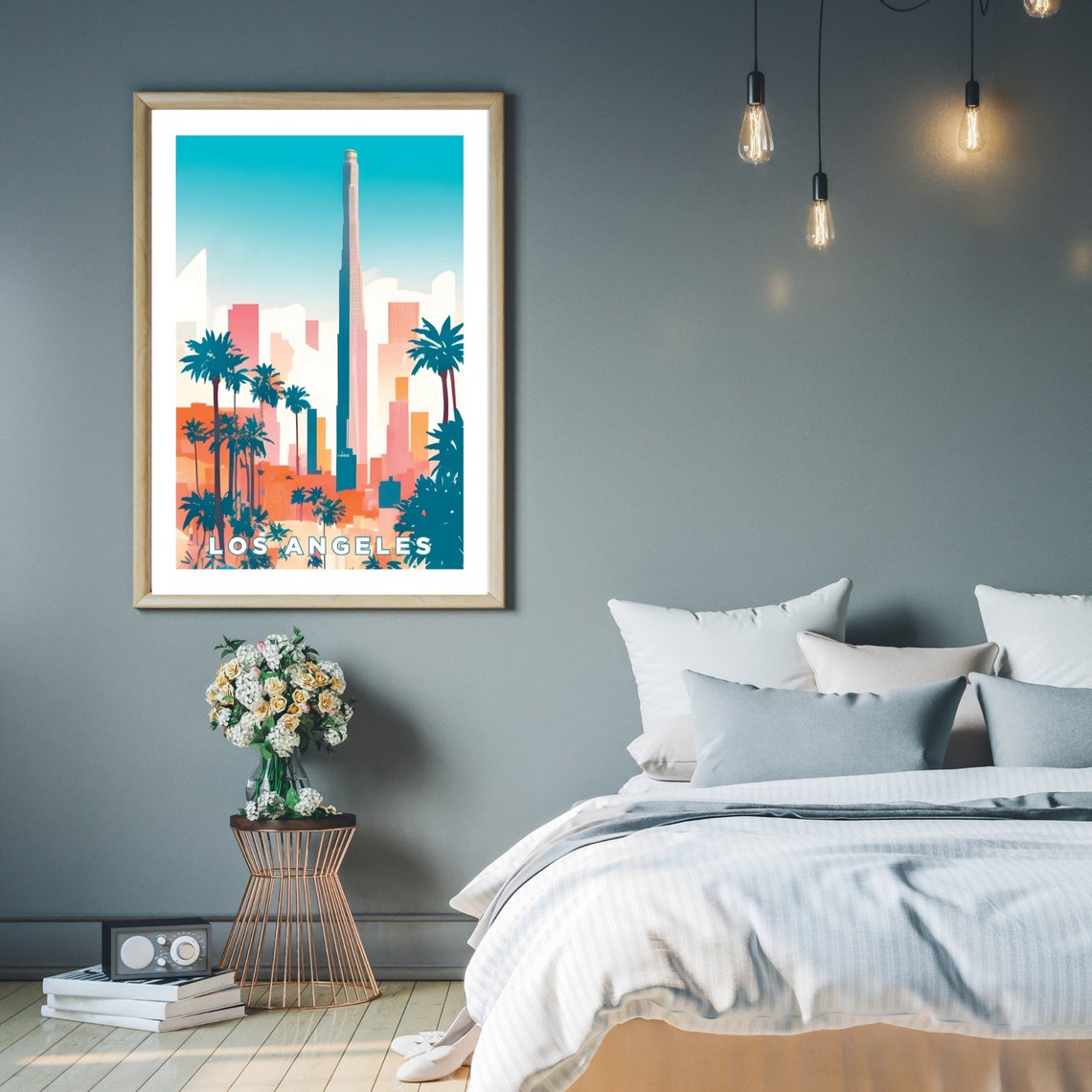 Los Angeles City Travel Print Art Pink Blue La Travel Exhibition Print Trendy Wall Print La Poster Travel Posters Usa - Image 2