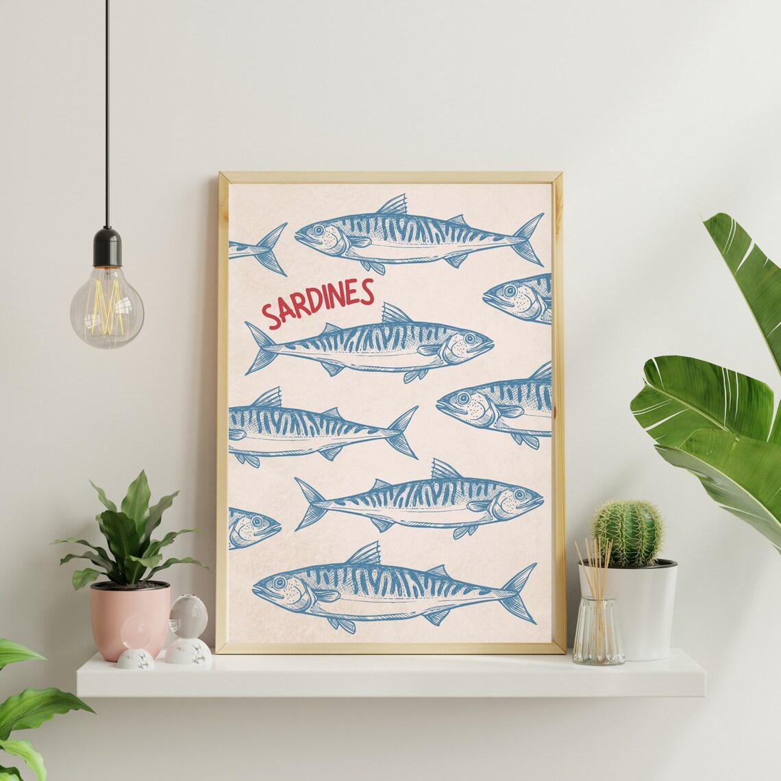 Sardines Vintage Fish Illustration Retro Bold Red Seafood Poster - Image 2