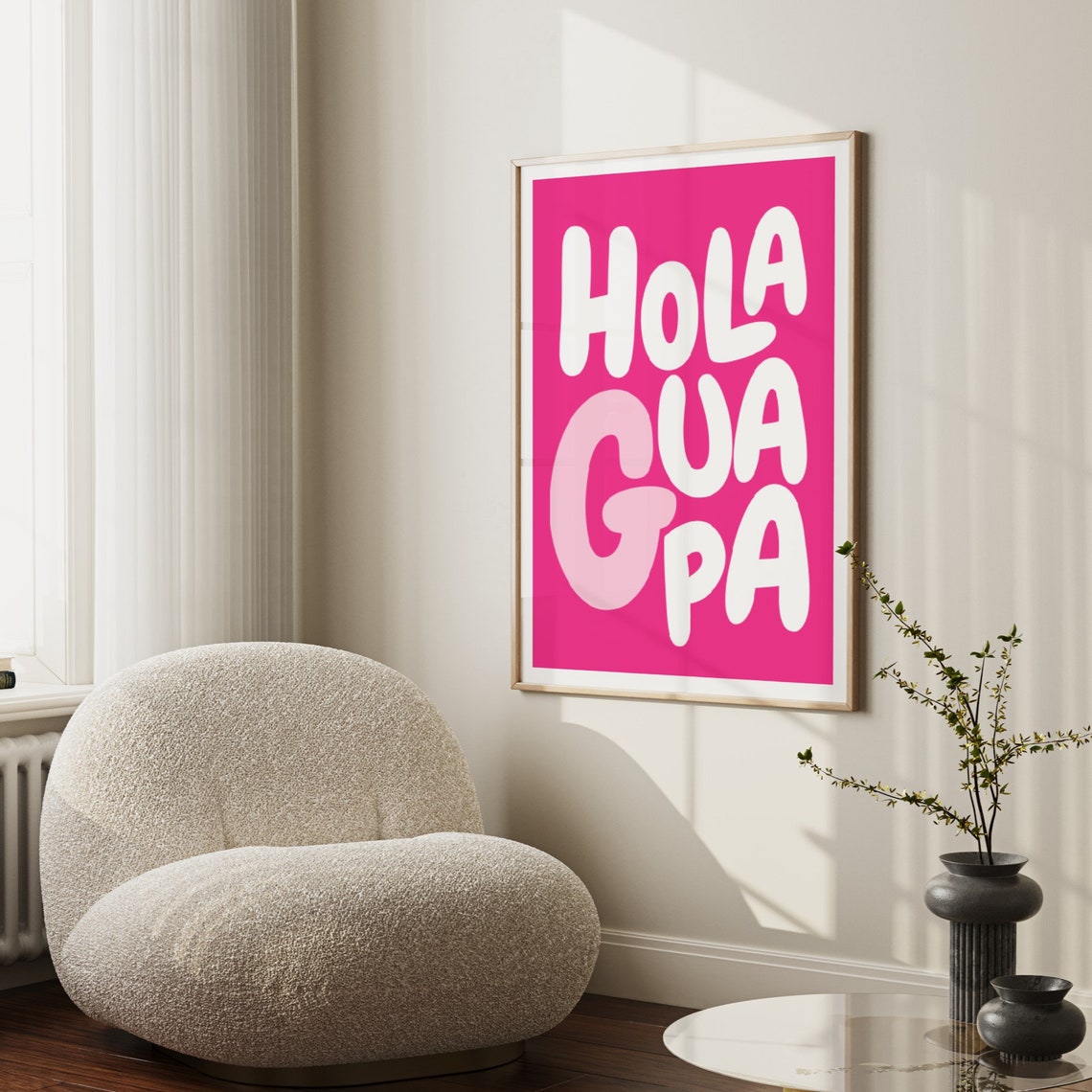 Hola Guapa Hot Pink Spanish Greeting Bold Typography Art Poster - Image 3