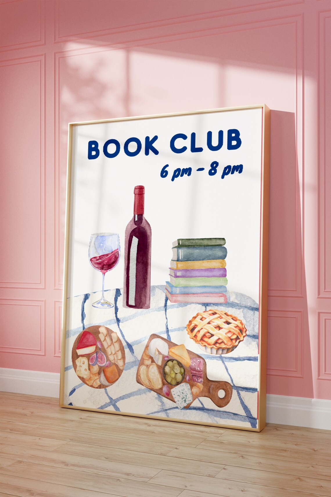 Book Club 6 To 8 Pm Watercolor Wine Books Charcuterie Poster - Image 3