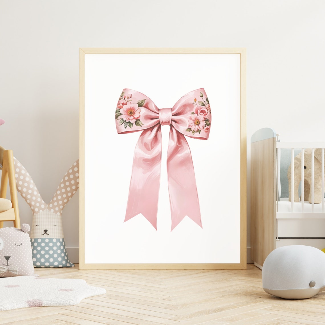 Pink Bow Print Floral Chinoiserie Nursery Print Coquette Room Decor Grandmillenial Wall Art Coastal Grandma Painting Teen Girl Poster - Image 2