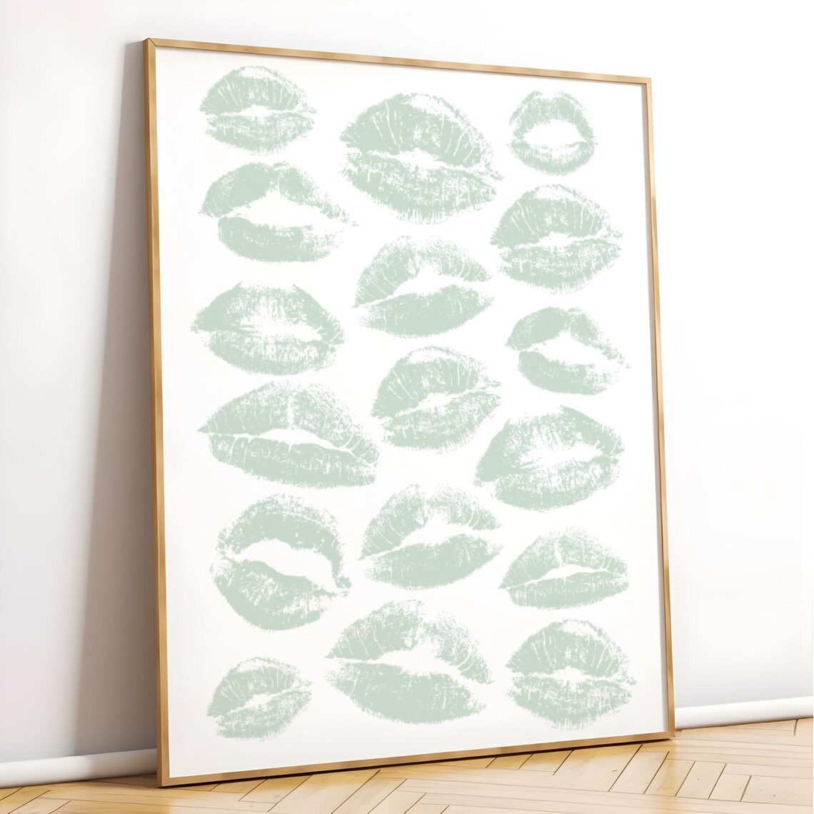 Sage Green Kiss Lips Trendy Poster Print - Image 3