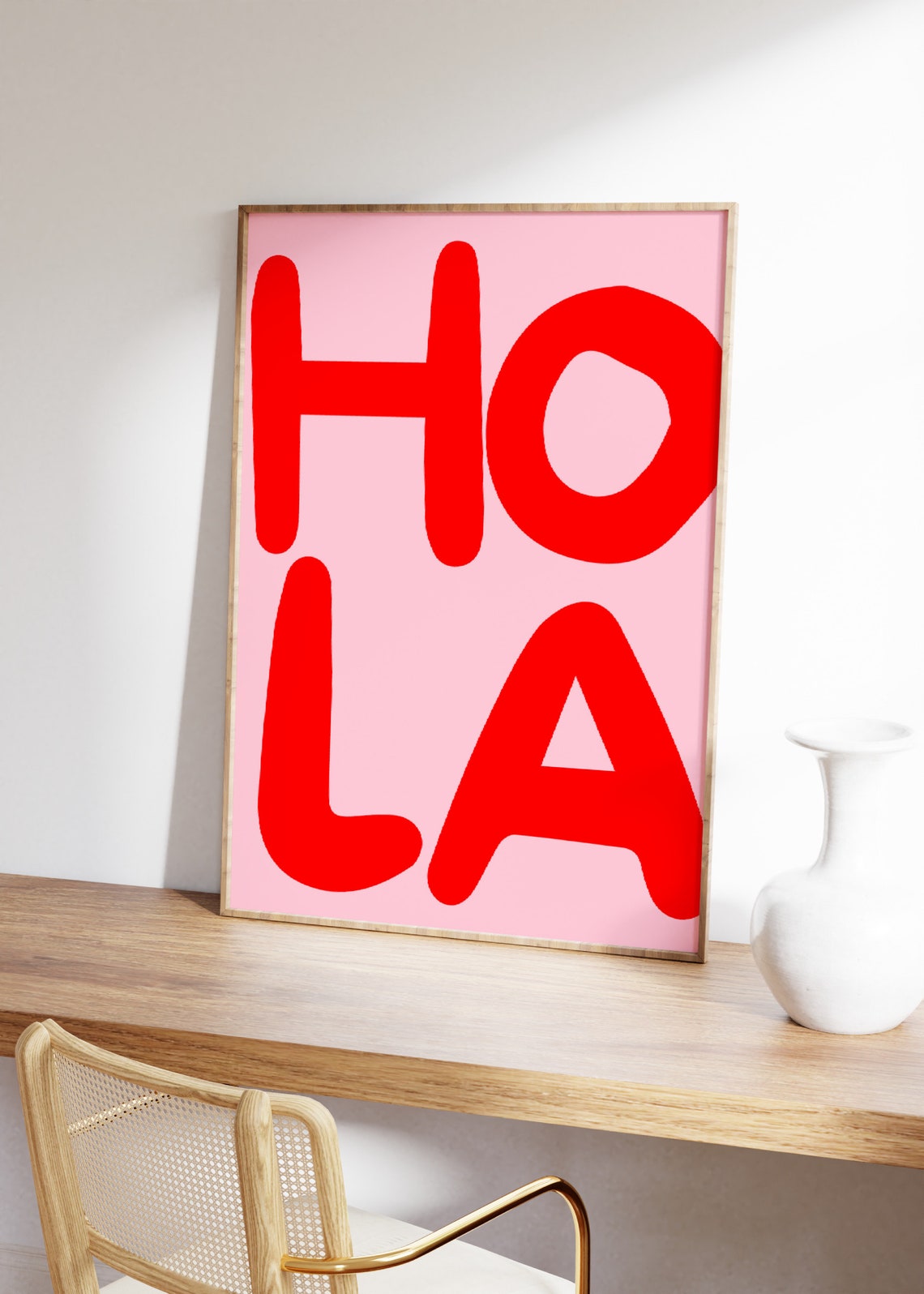 Hola Red Bubble Letter Pink Spanish Colorful Greeting Dorm Poster - Image 3
