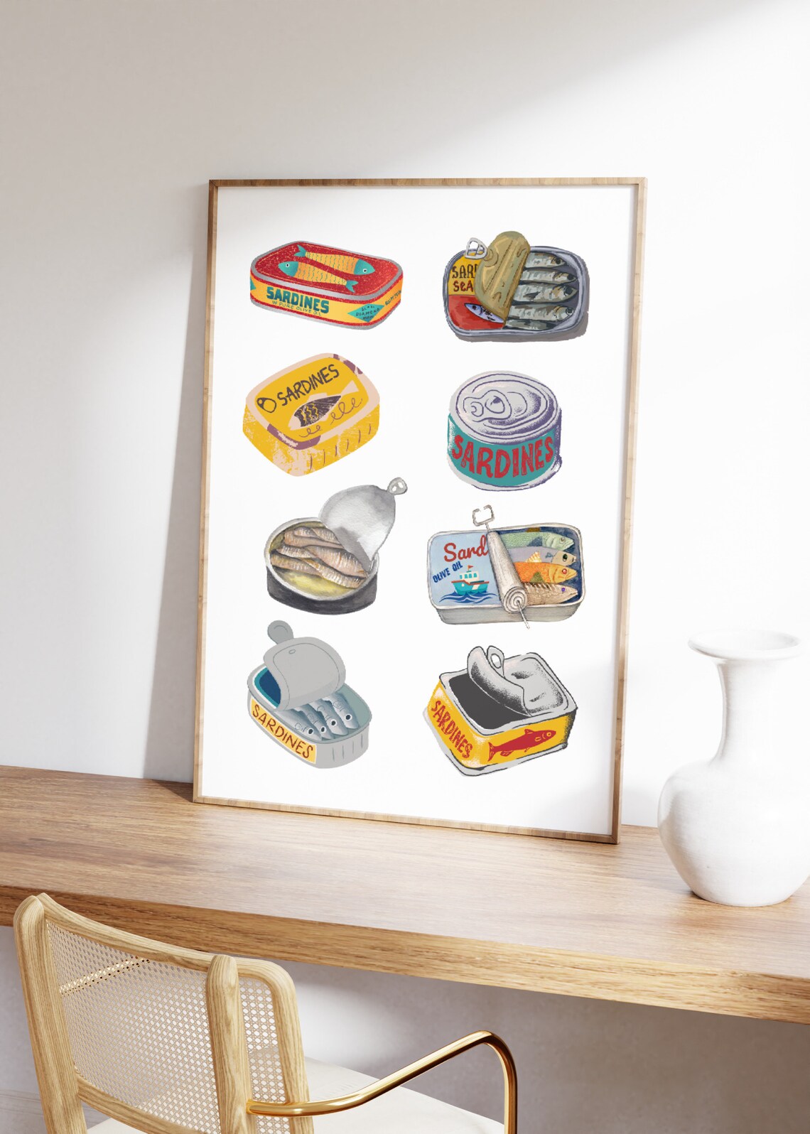 Sardine Tin Collage Retro Kitchen Poster Vintage Canned Fish Art - Image 2