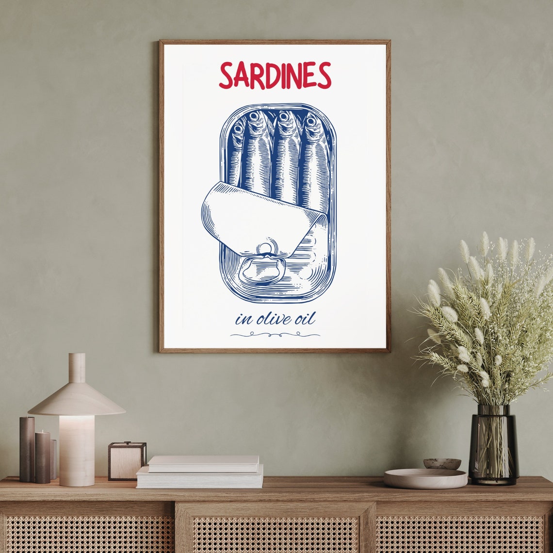Sardines In Olive Oil Retro Red Navy Vintage Tin Kitchen Wall Print - Image 2