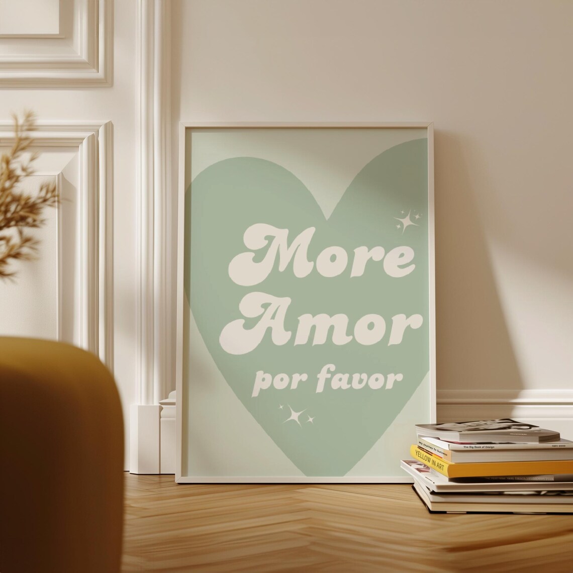 Sweet More Amor Por Favor Sage Green Heart Typography Poster - Image 2