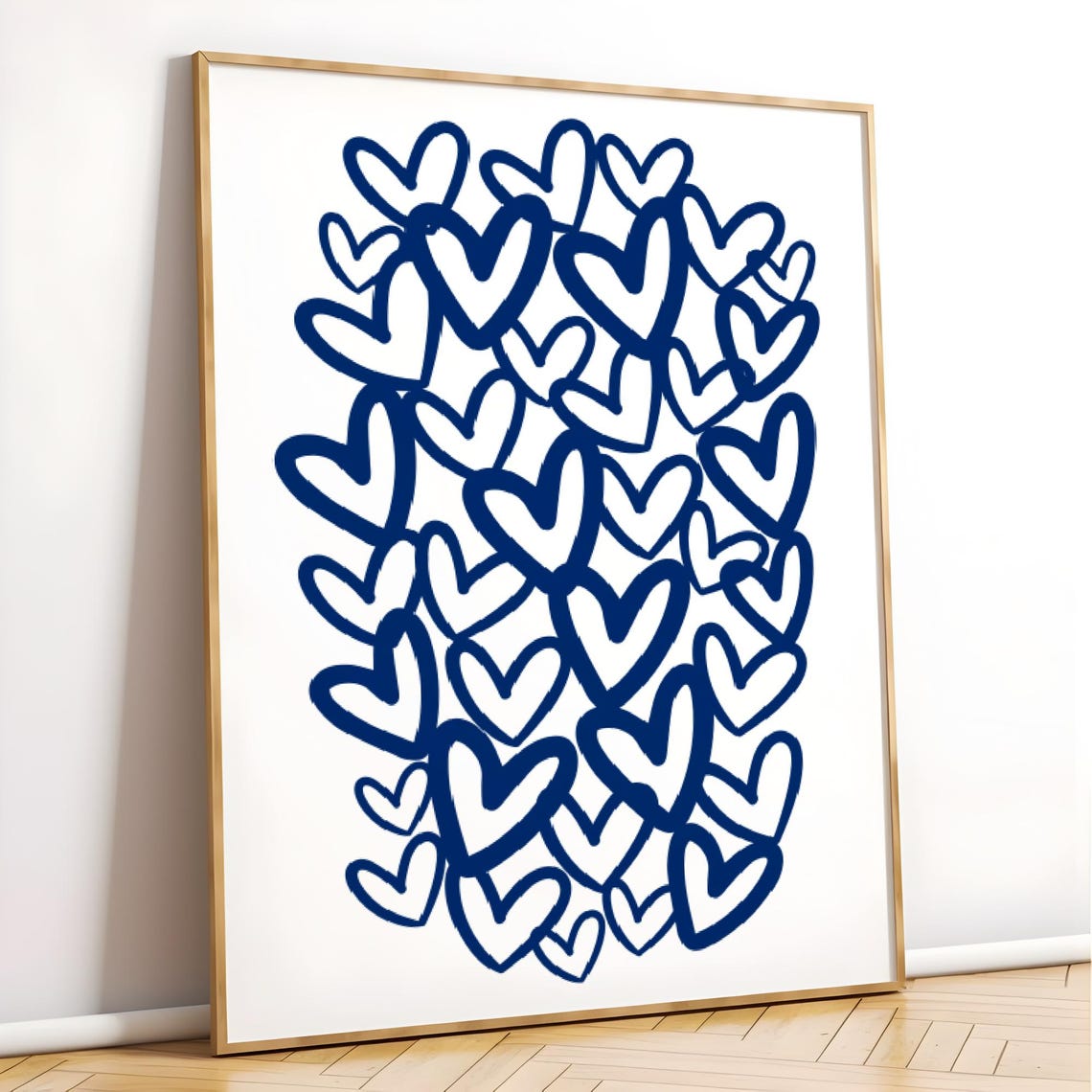 Navy Hearts Outline Pattern Preppy Blue Love Poster Retro Room Decor - Image 2