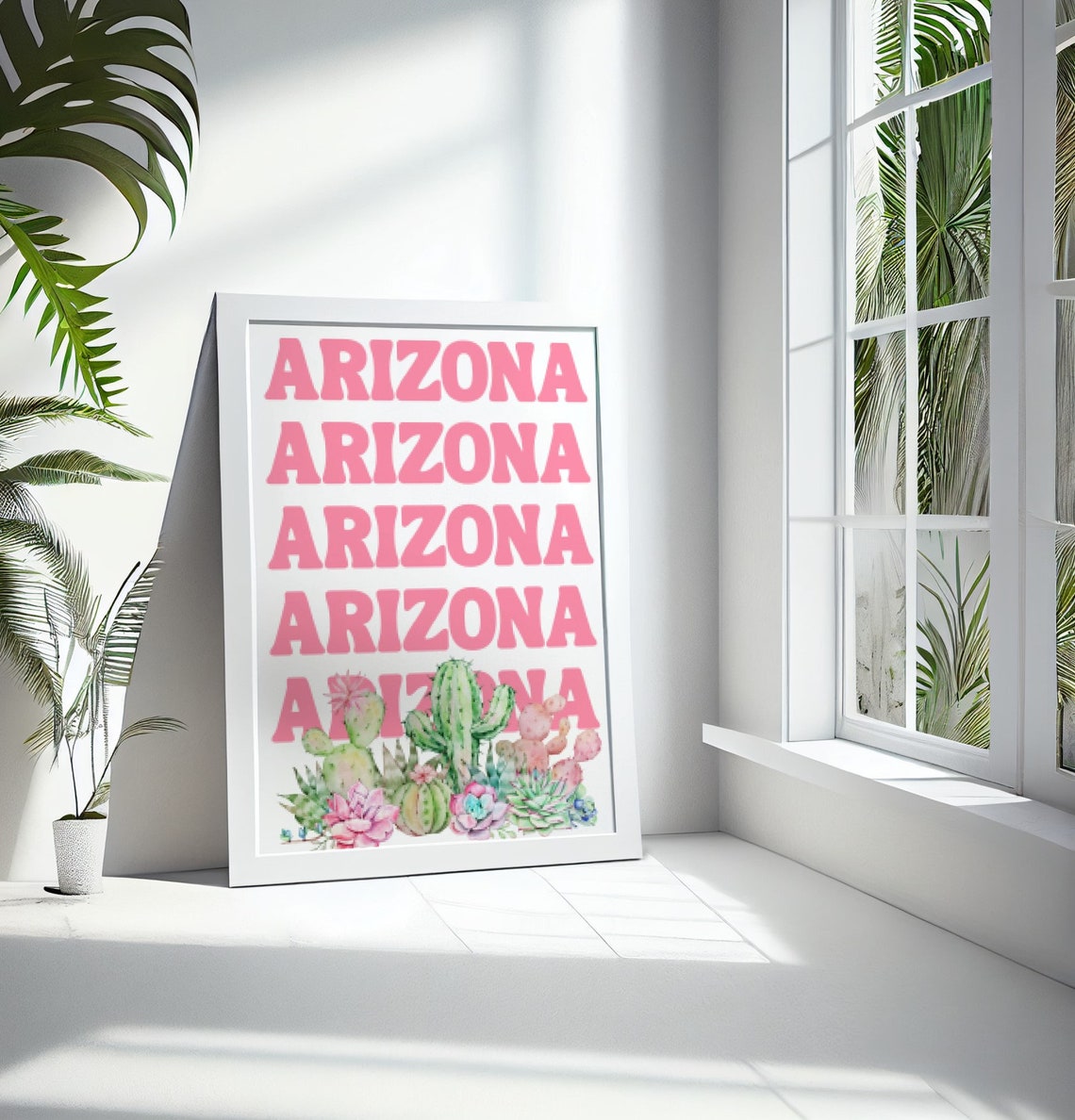 Arizona Travel Print Art Pink Arizona Travel Print Preppy Wall Print Cactus Southwestern Travel Poster Dorm Room Decor - Image 2