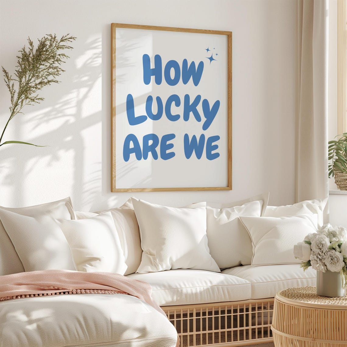 How Lucky Are We Blue Retro Bubble Lettering Uplifting Quote Poster - Image 2