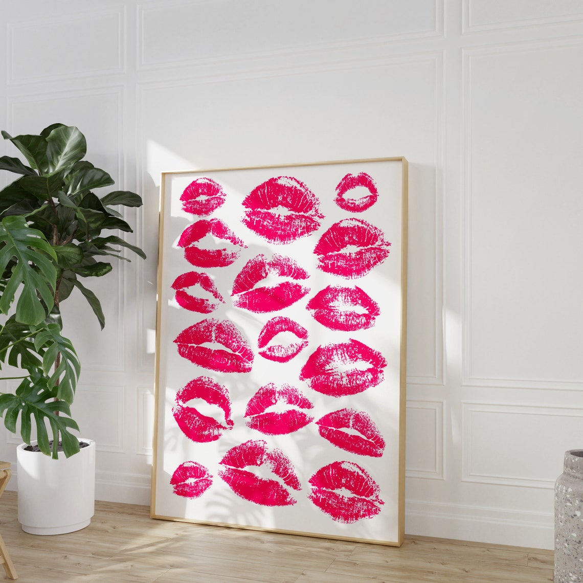 Pink Lipstick Kiss Marks Pattern Fashion Y2K Dorm Decor Poster - Image 3