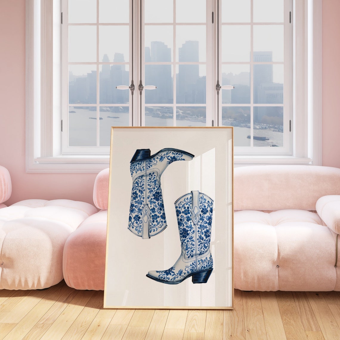 Blue Cowgirl Boots Print Blue Coastal Cowgirl Boot Orint Granddaughter Print Preppy Chinoiserie Nursery Art Dorm Room Poster - Image 3