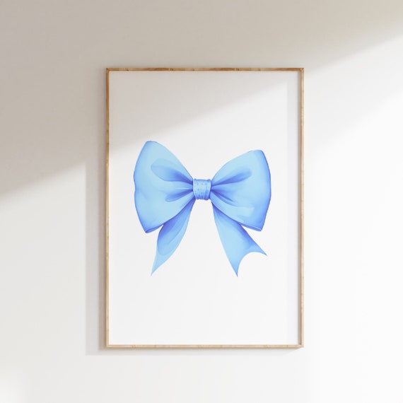 Blue Bow Print Preppy Aesthetic Wall Art Teen Room Decor Preppy Poster College Apartment Decor Pastel Nursery Wall Art Blue Bow Poster