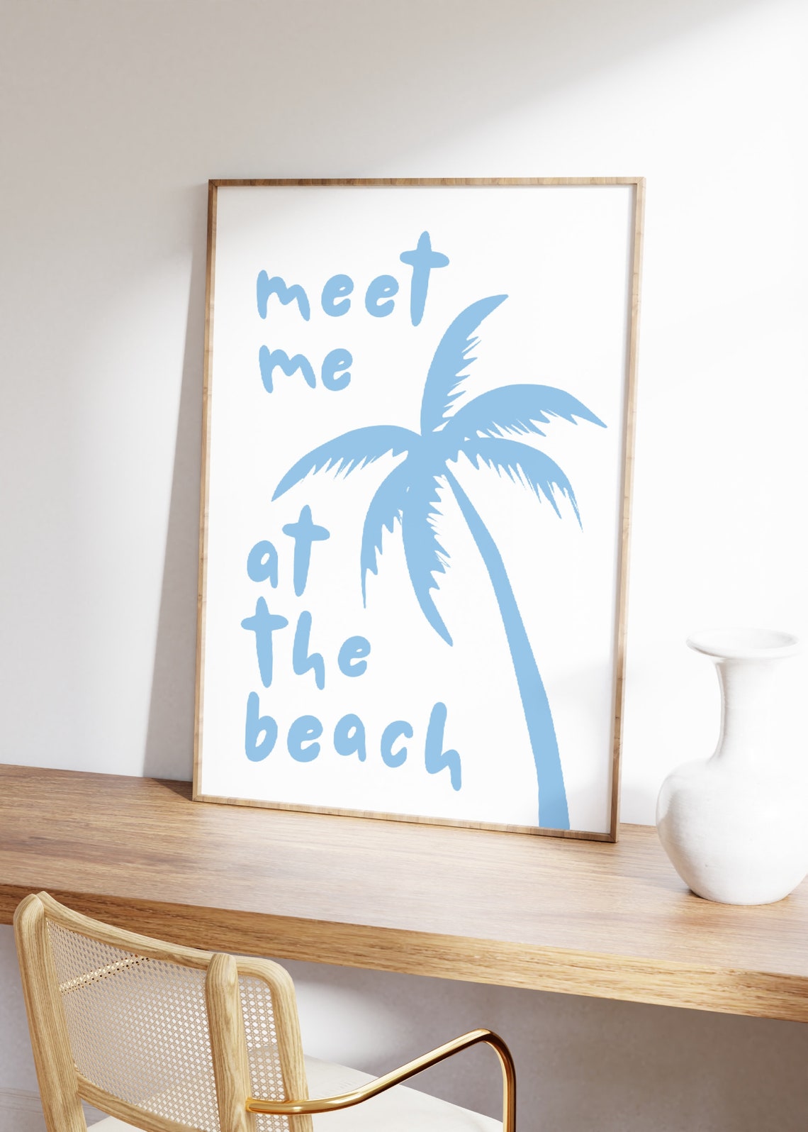 Meet Me At The Beach Blue Palm Tree Coastal Typography Poster - Image 3