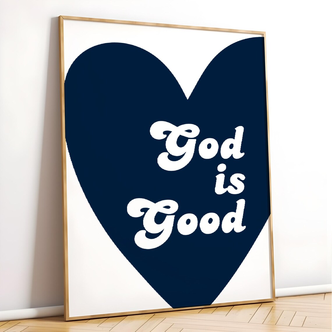 God Is Good Navy Heart Retro Faith Typography White Poster Sweet Wall Decor - Image 3