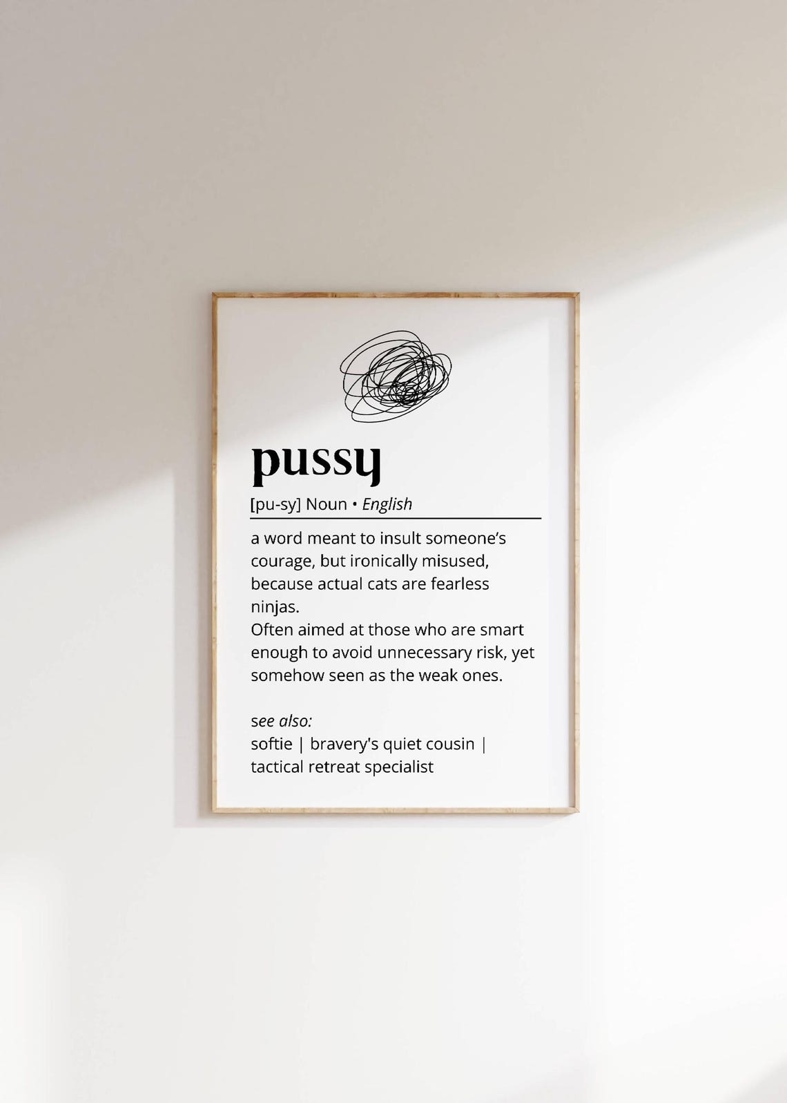 Pussy Funny Dictionary Definition Poster Minimalist Quote Decor Art