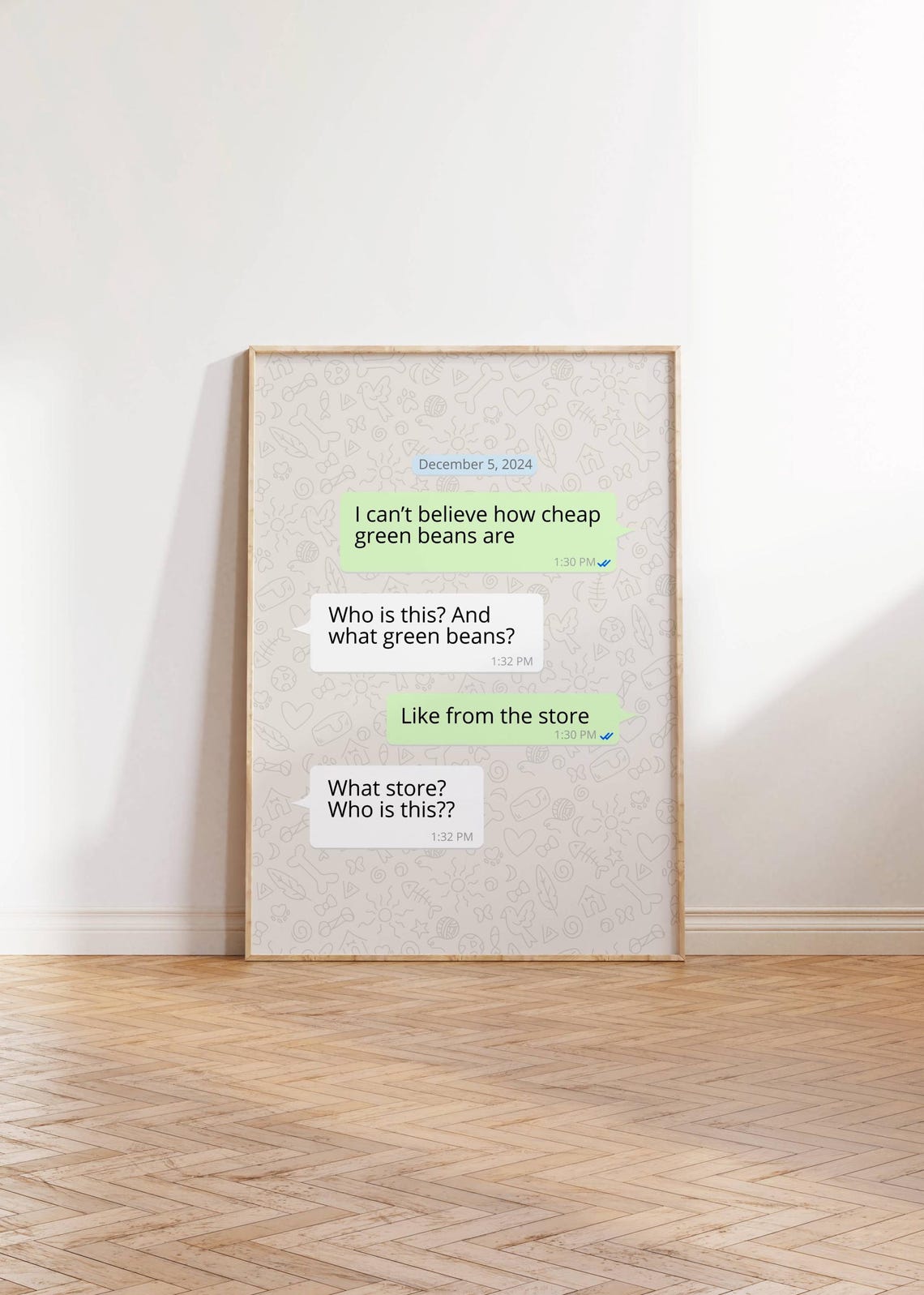 Funny WhatsApp Text Conversation Green Beans Wrong Number Humor Poster - Image 2