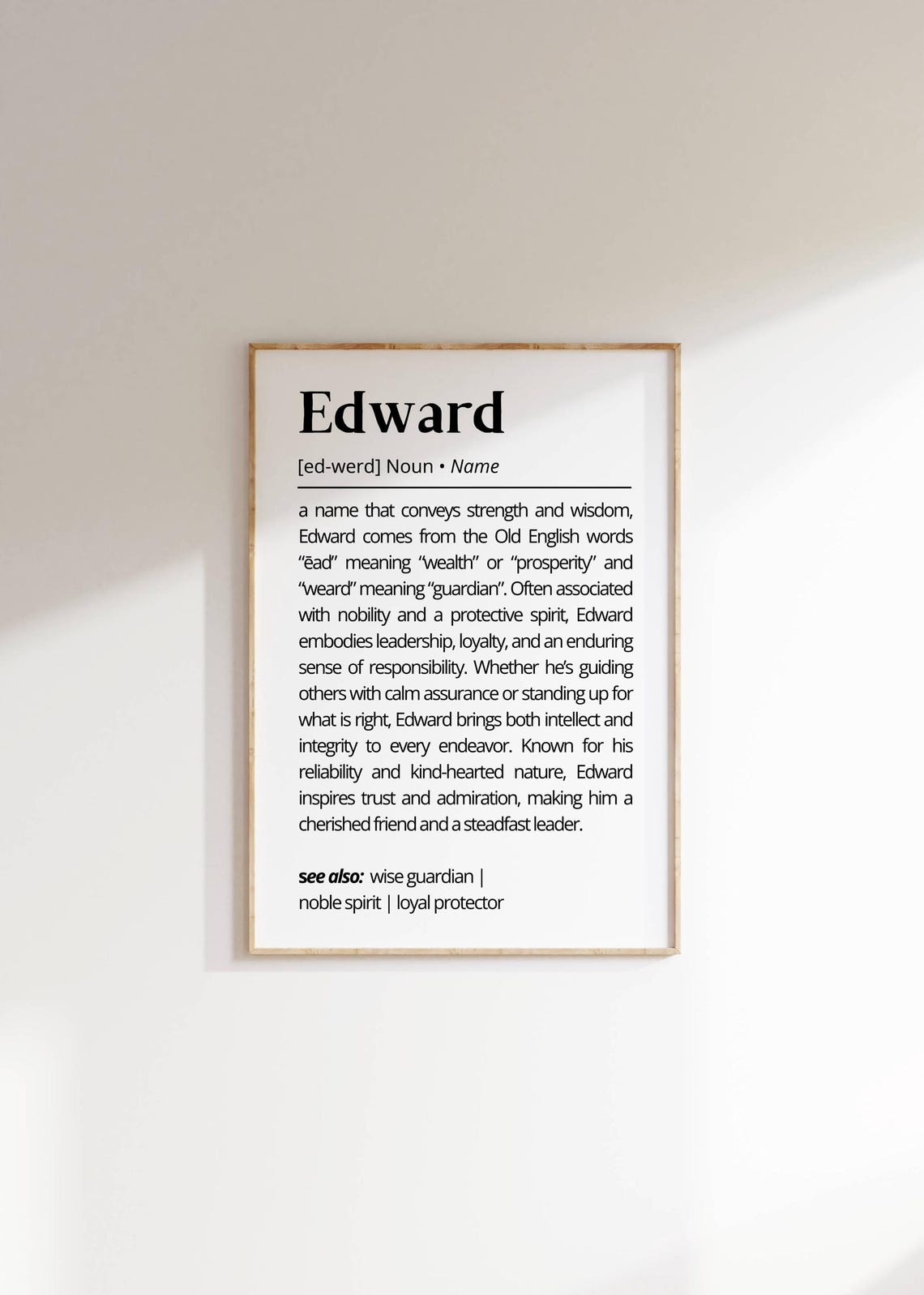 Edward Name Definition Wall Art Personalized Inspirational Name Meaning Decor Unique Gift For Him Classic Minimalist Name Poster