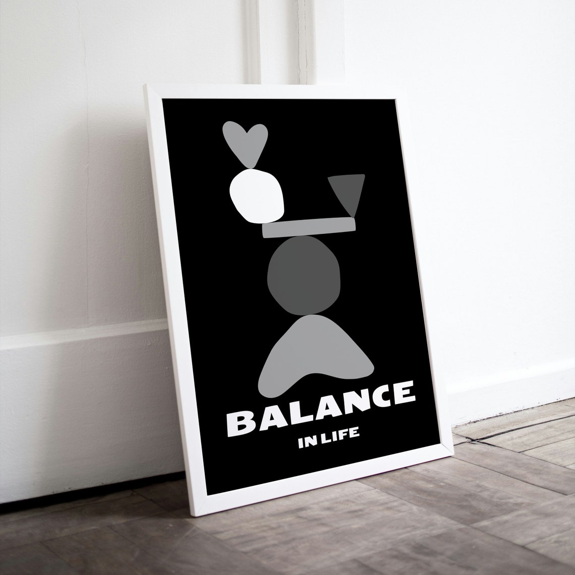 Balance in Life Abstract Shapes Black Background Modern Minimal Poster