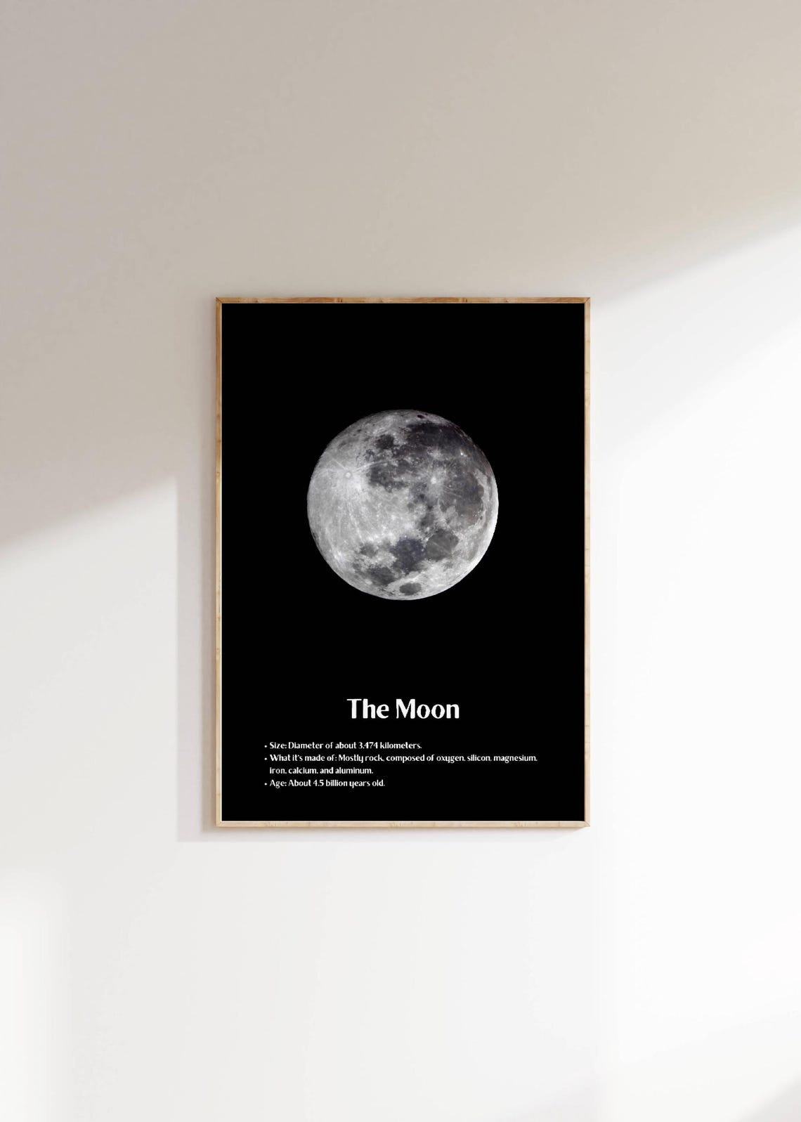 The Moon Photo Facts Poster Black Space Astronomy Educational Decor