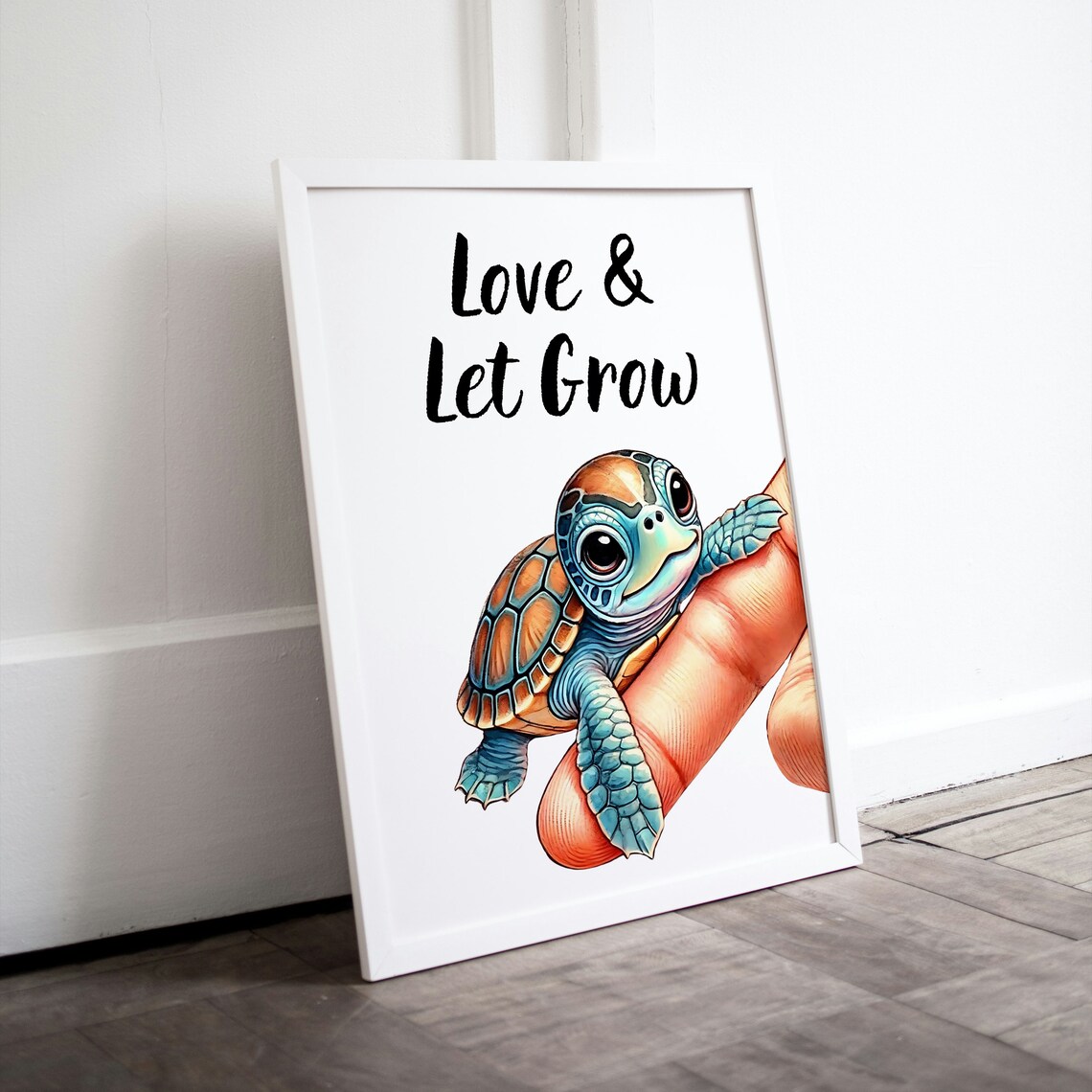 Love And Let Grow Cute Baby Sea Turtle Fingertip Nursery Wall Poster - Image 2