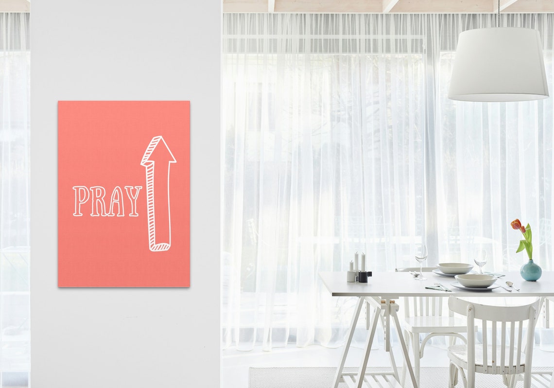 Pray White Typography Upward Arrow Coral Red Minimalist Faith Poster - Image 3