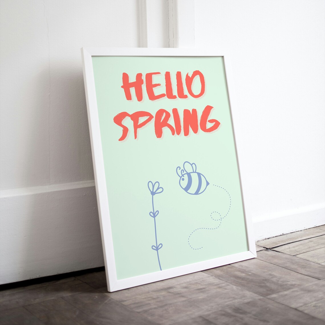 Hello Spring Cute Bee and Flower Art Print - Image 2