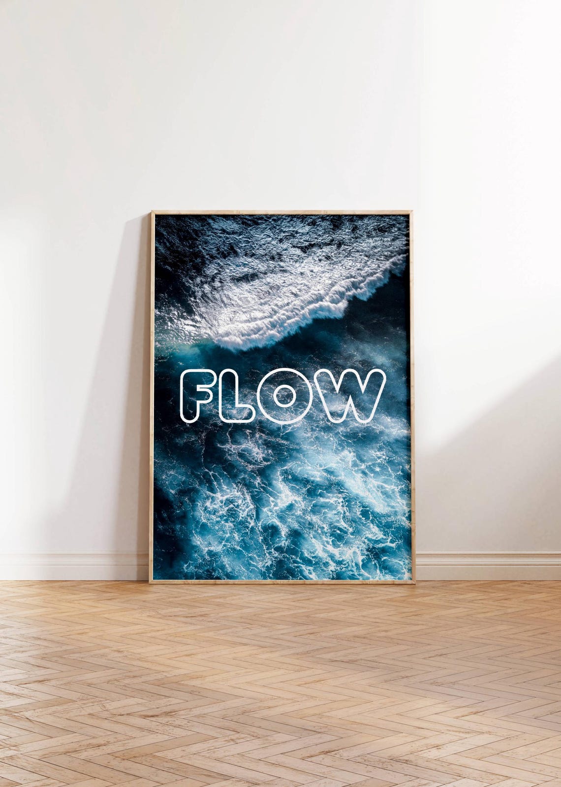 Flow Aerial Ocean Wave Blue Coastal Calming Typography Poster - Image 3