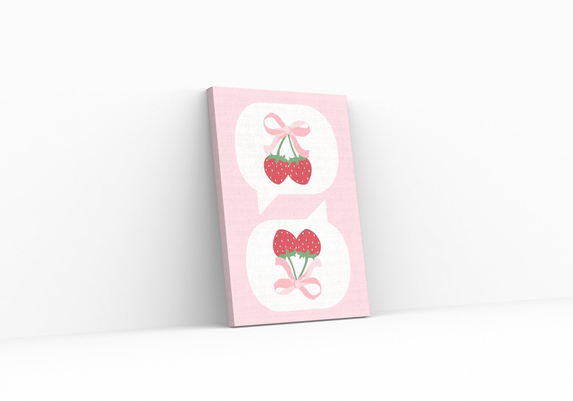 Strawberry Bow Speech Bubbles Coquette Pink Aesthetic Art Wall Poster - Image 2