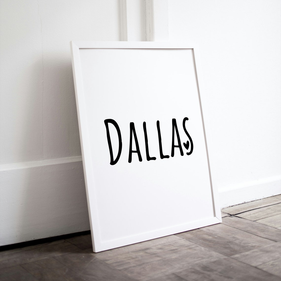 Dallas Heart Typography Minimalist Black White Texas City Love Poster