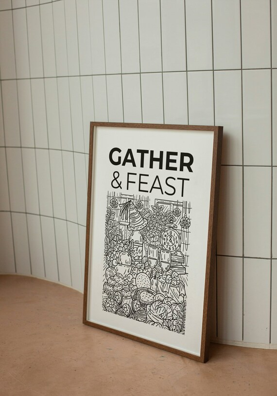 Aesthetic Kitchen Decor Cuteart Gather Feast Kitchen Wall Art Print Minimalist Food Print Trendy Kitchen Poster Digitaldownload The Original