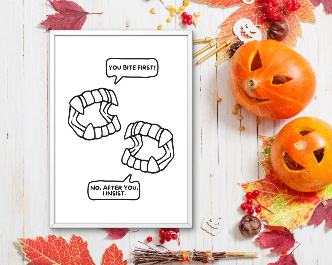 Funny Vampire Fangs Polite Bite Halloween Poster White Gothic Decor - Image 2