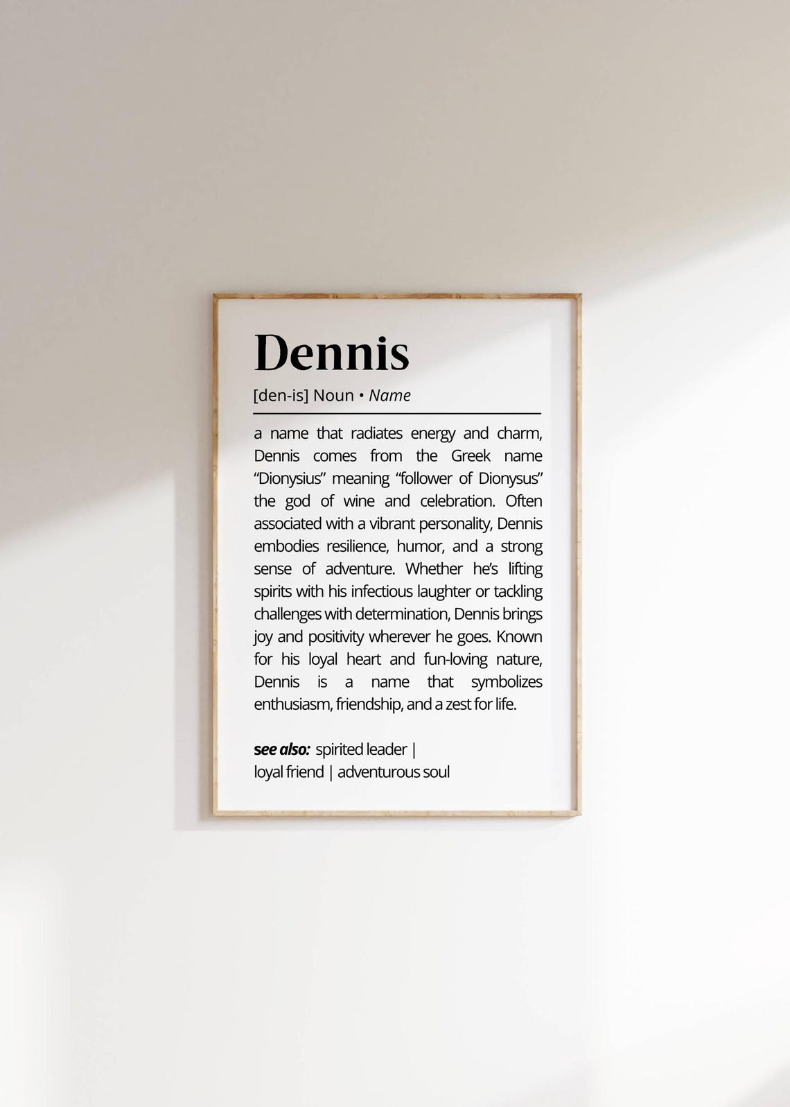 Dennis Name Definition Wall Art Personalized Name Meaning Decor Gift For Him Typography As Art Poster Minimalist Custom Name Print